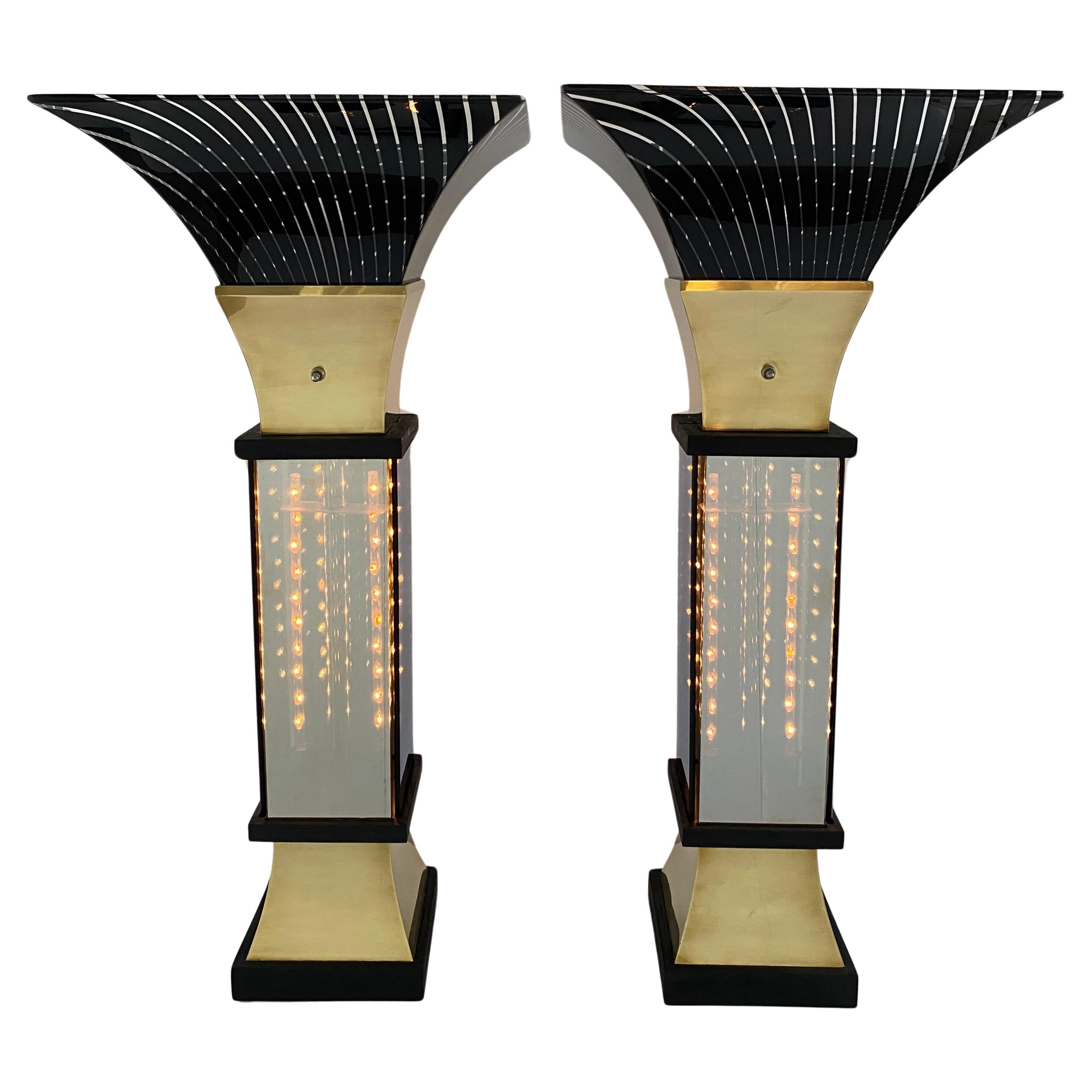 Pair of Brass Torchiere Table Lamps In the Style of Gaetano Scolari For Sale