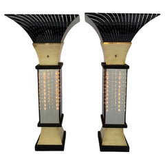 Vintage Pair of Brass Torchiere Table Lamps In the Style of Gaetano Scolari