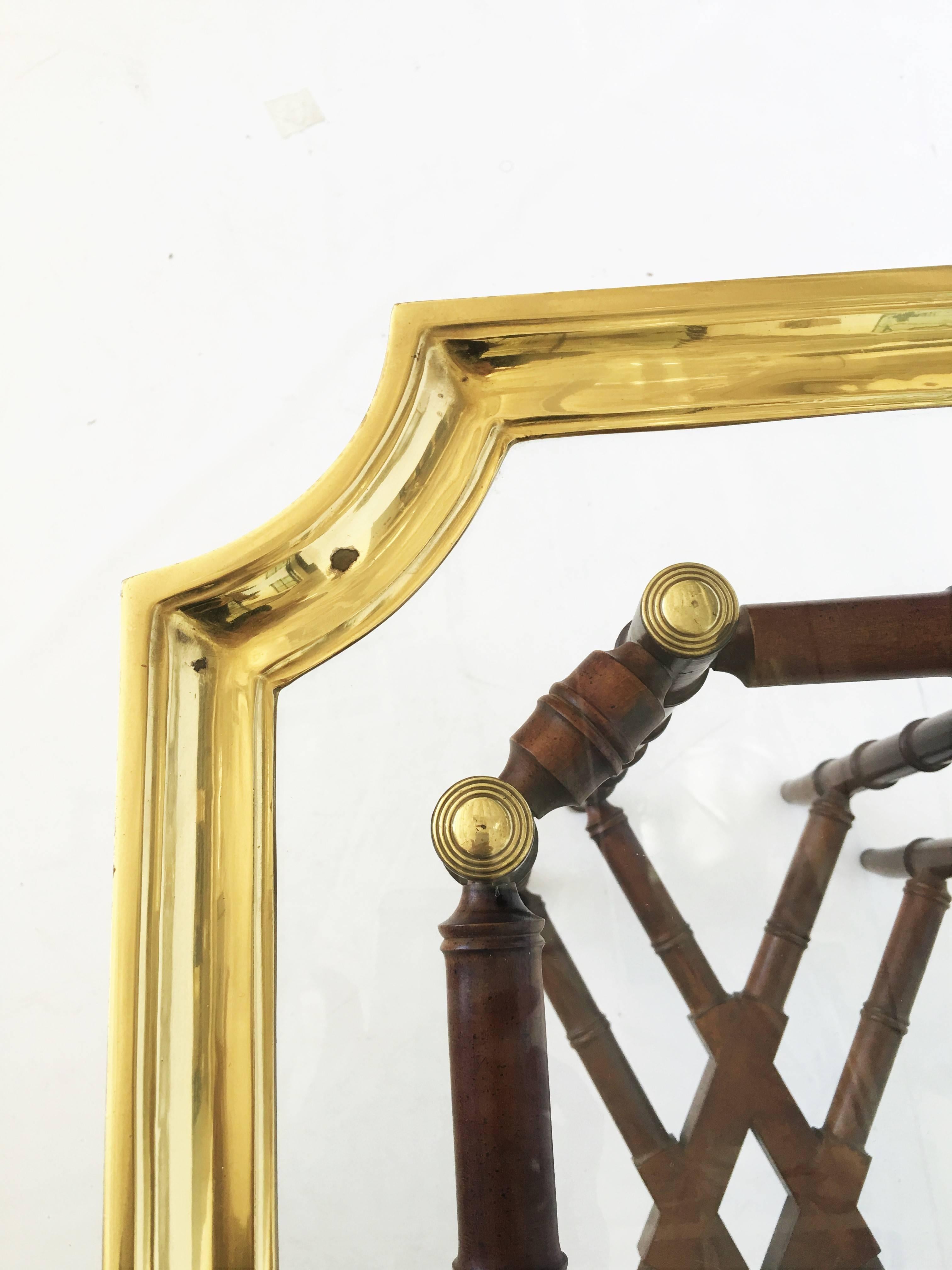 American Pair of Brass Trim and Glass Tray-Top Faux Bamboo Side/End Tables by Baker For Sale