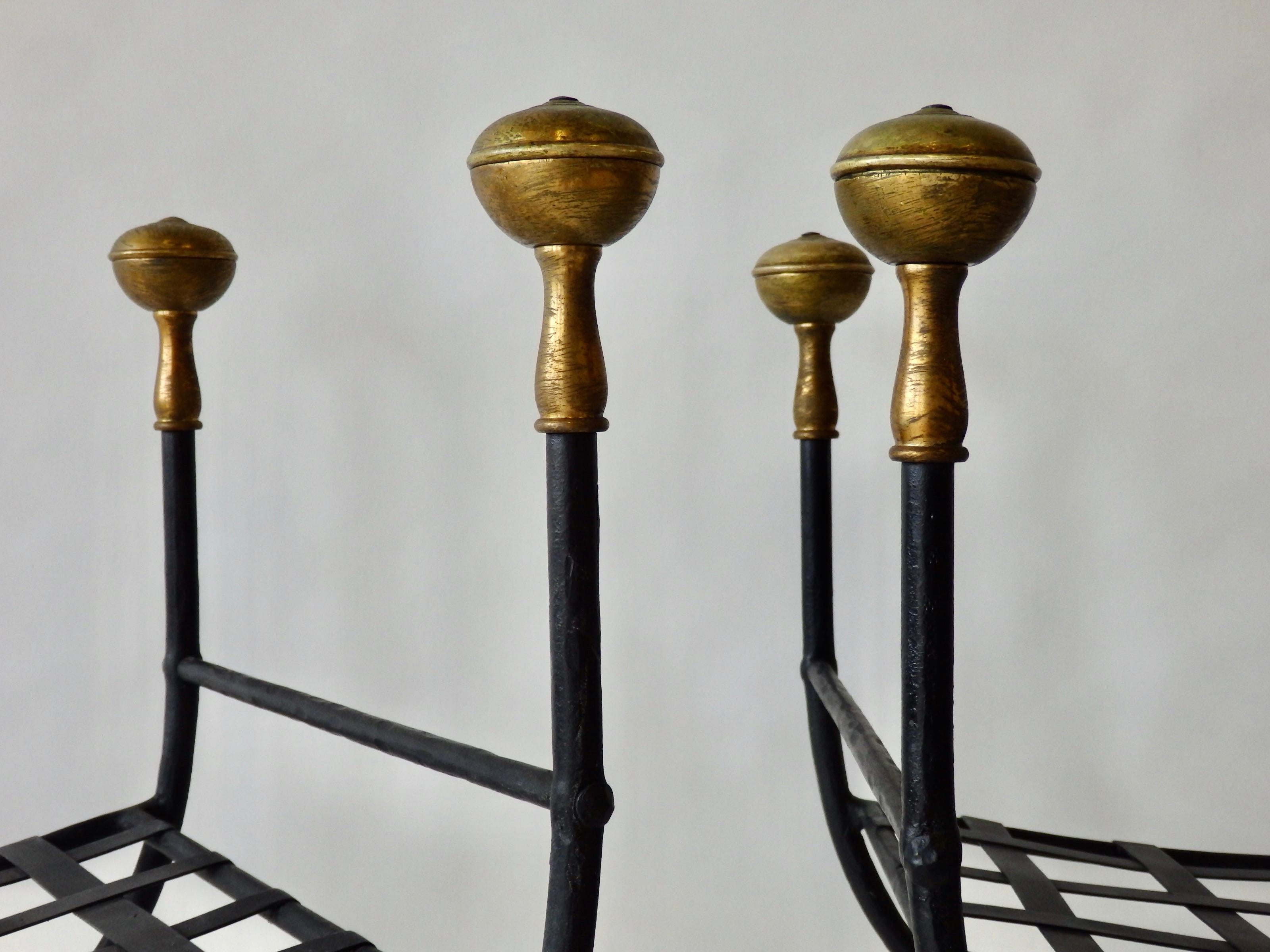 Pair of Brass Trim Forged and Wrought Iron Benches 4