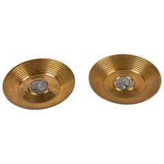 Pair of Brass Trinket Dishes with Silver Greek Coins by Illias Lalaounis