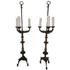 Pair of Brass Tripod Stand Lamps