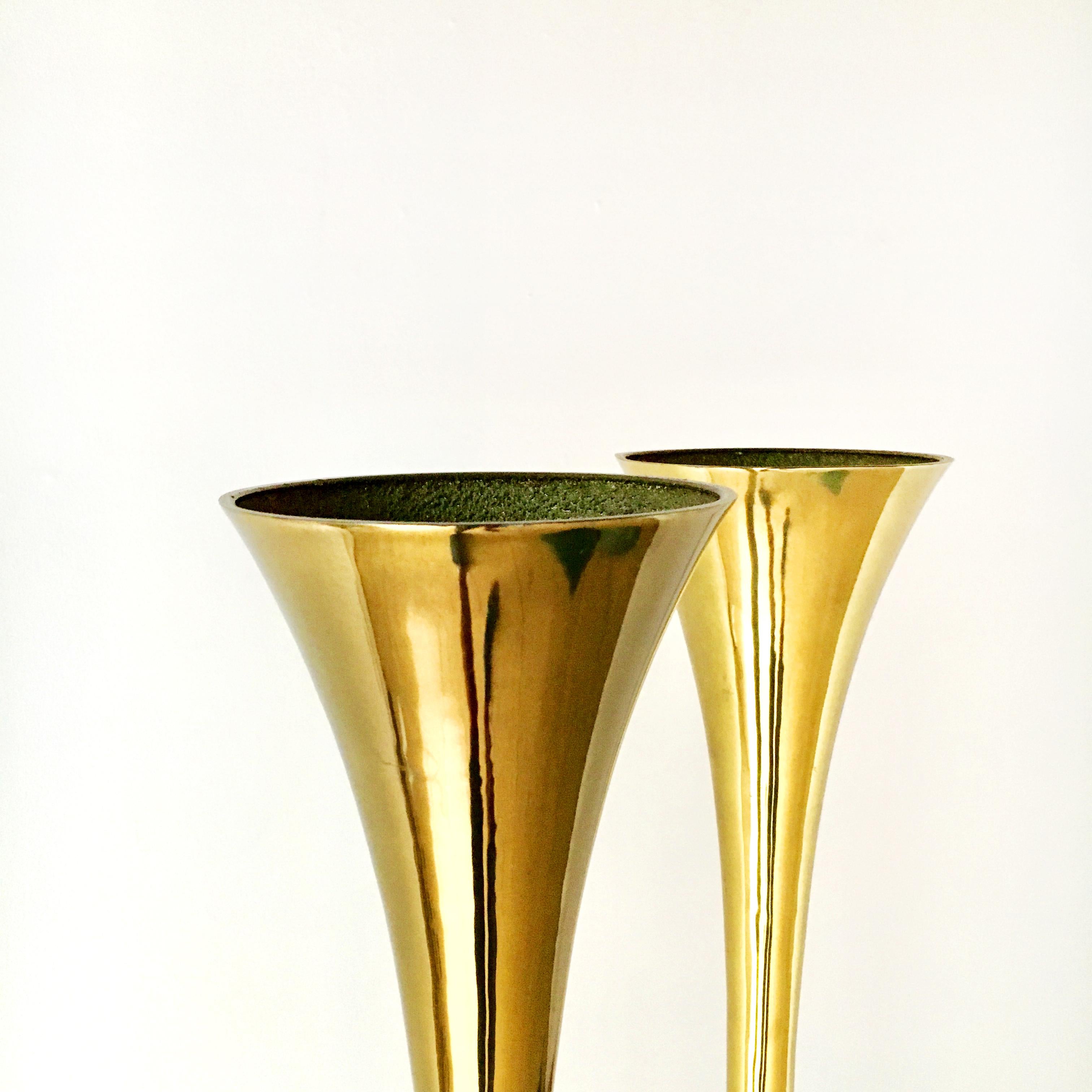 American Pair of Brass Trumpet Uplighter Floor Lamps by Laurel, 1960s