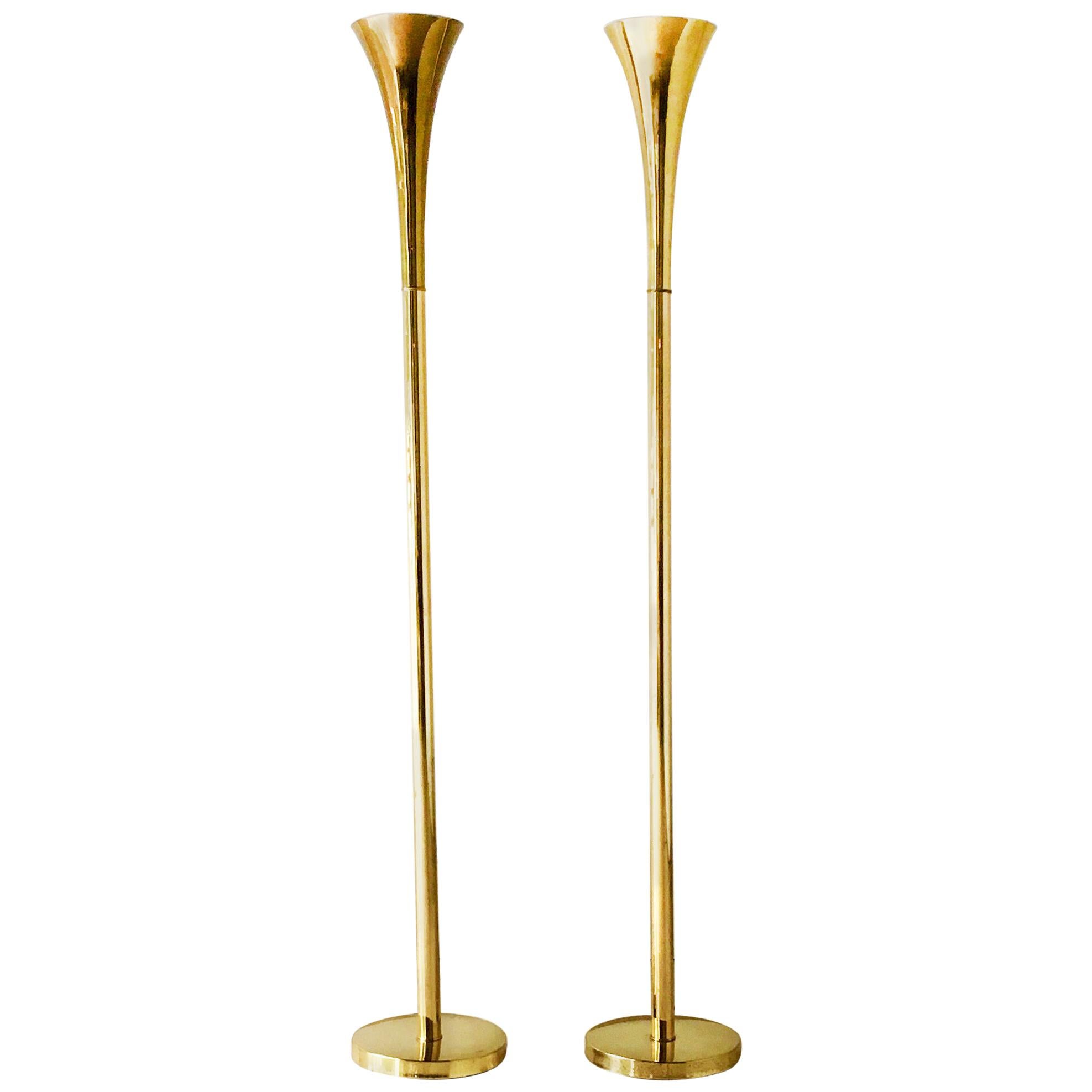 Pair of Brass Trumpet Uplighter Floor Lamps by Laurel, 1960s