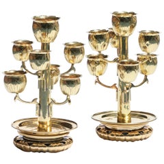 Vintage Pair of Brass Tulip Candelabra, circa 1960