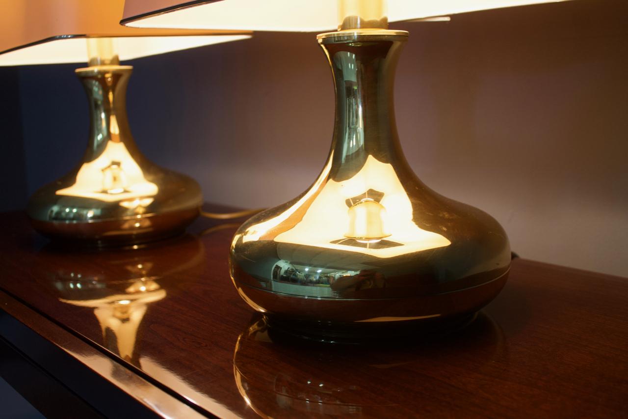 Late 20th Century Pair of Brass Tulip Table Lamps, 1970s