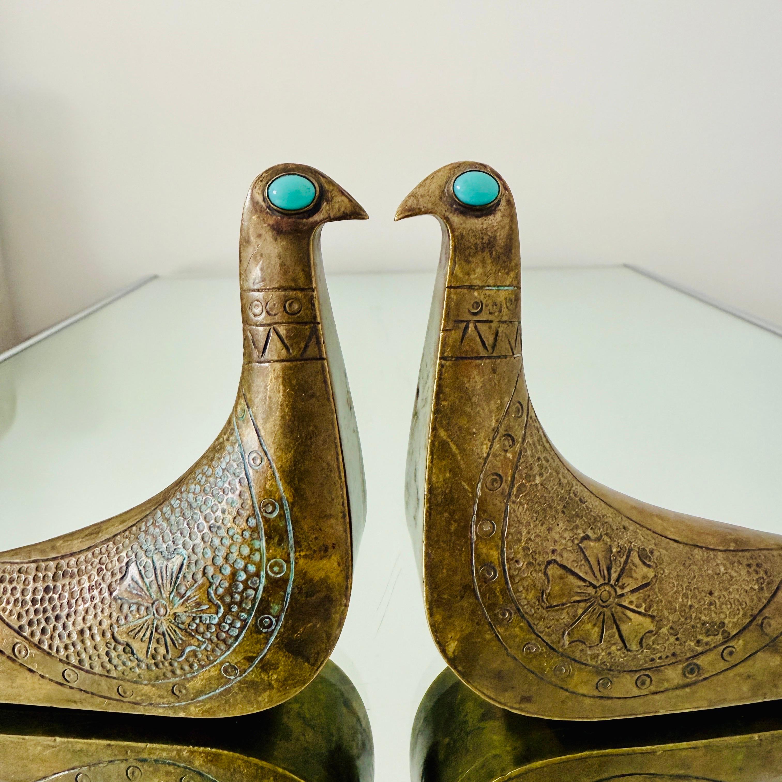 Pair of Brass & Turquoise Bird Sculptures by Joaquin Taller Tinta, c. 1960's 2