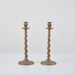 Pair of Brass Twisted Candlesticks