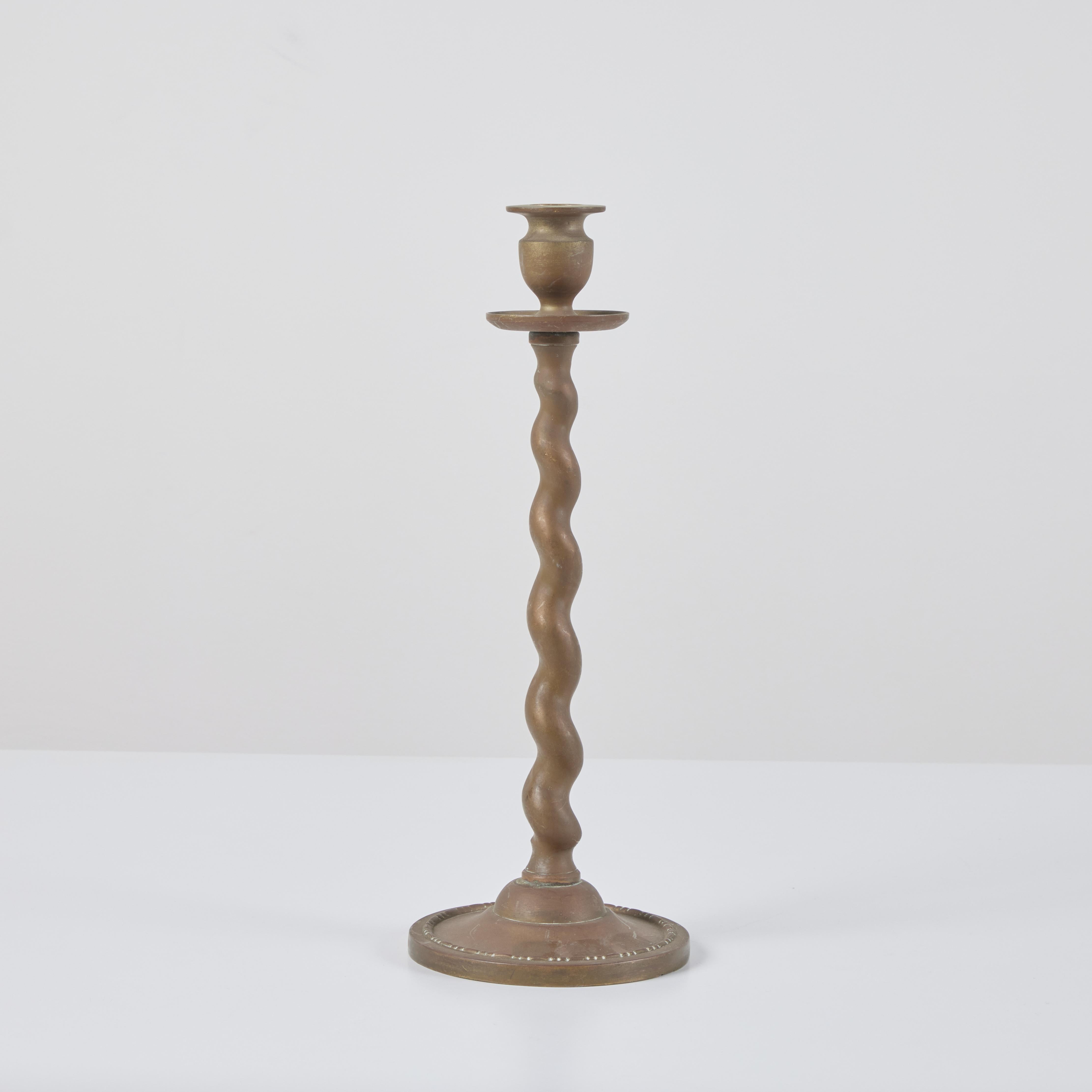 20th Century Pair of Brass Twisted Candlesticks For Sale