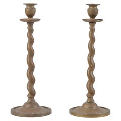 Retro Pair of Brass Twisted Candlesticks