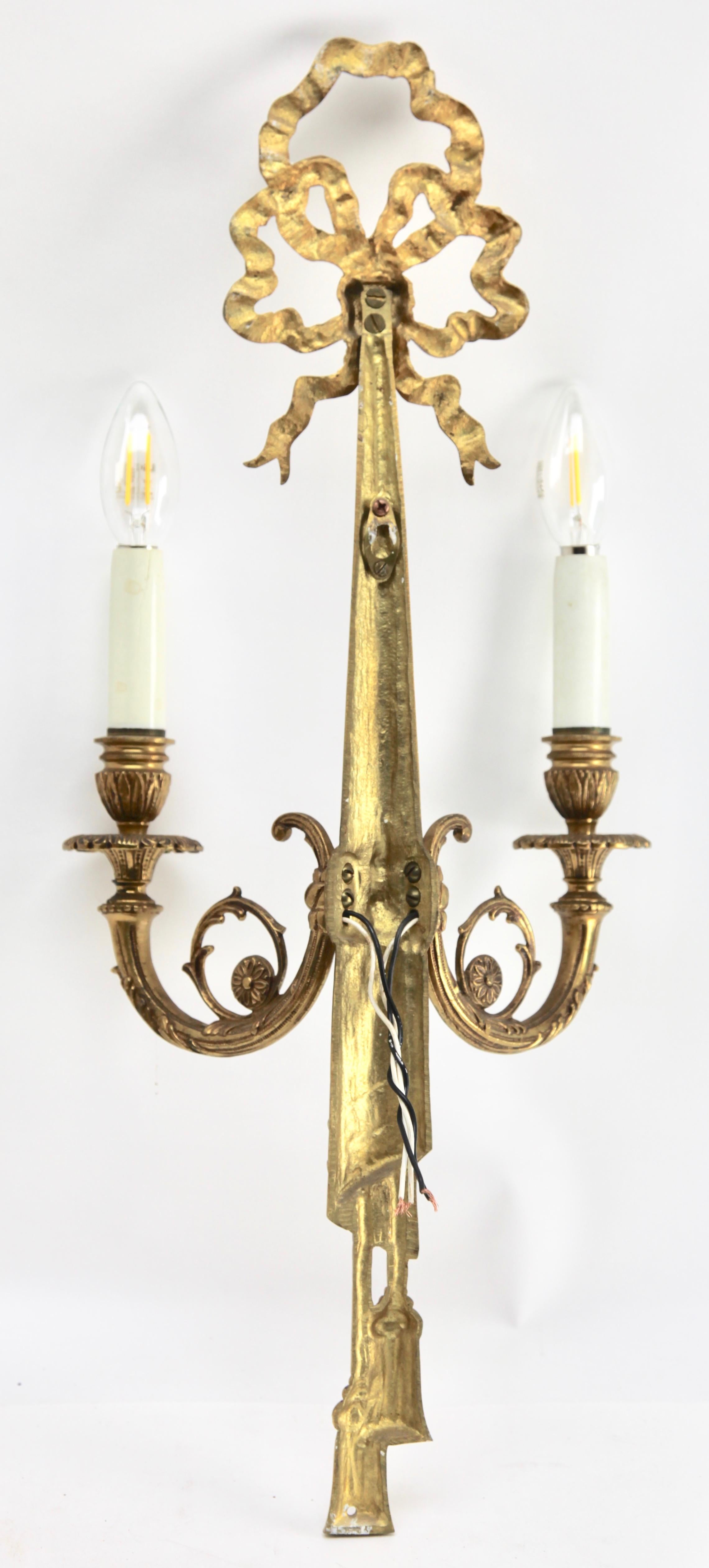 Pair of Brass Two-Light Sconces in Louis XVI Style 4