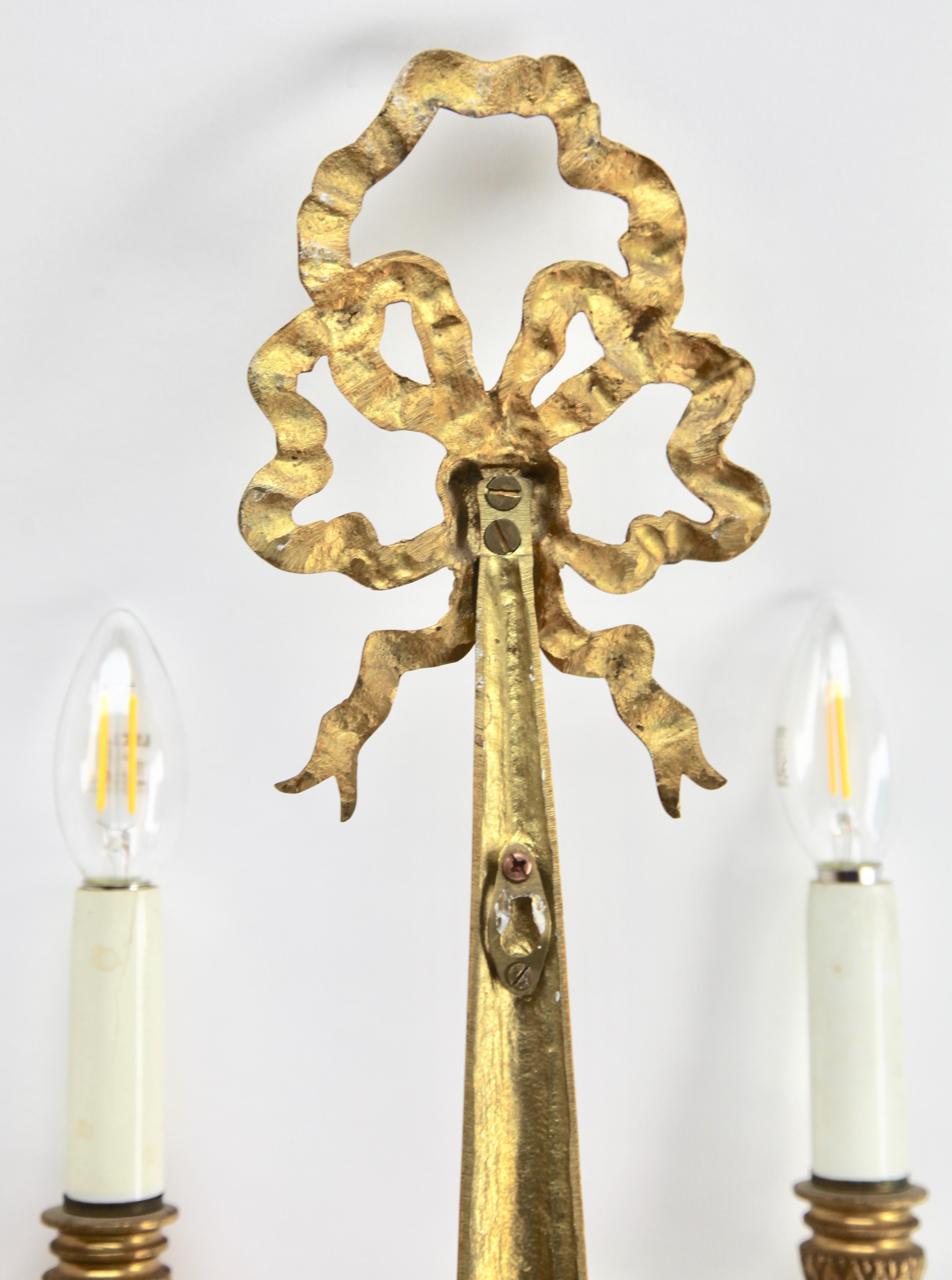 Pair of Brass Two-Light Sconces in Louis XVI Style 5