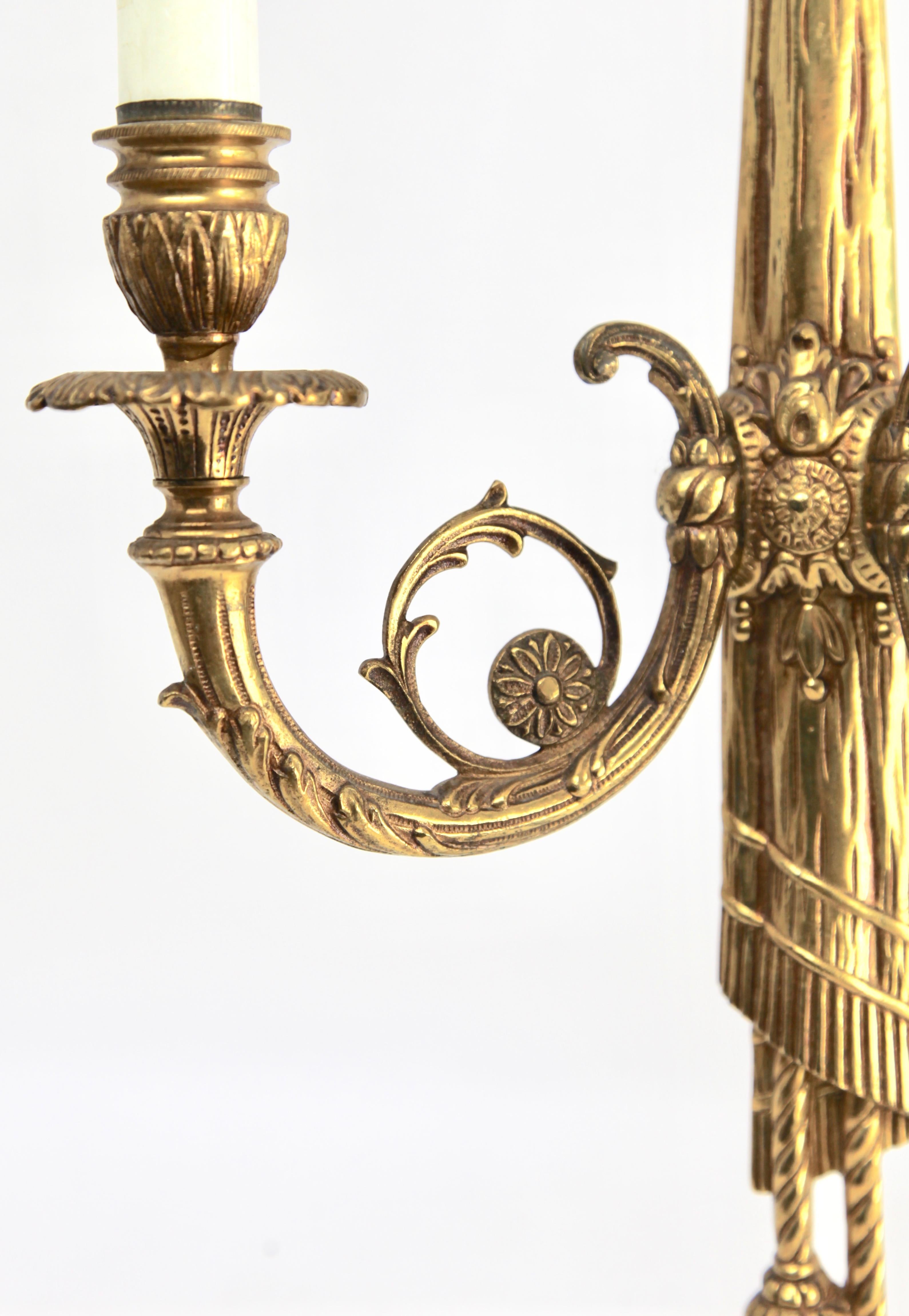 Pair of Brass Two-Light Sconces in Louis XVI Style 7