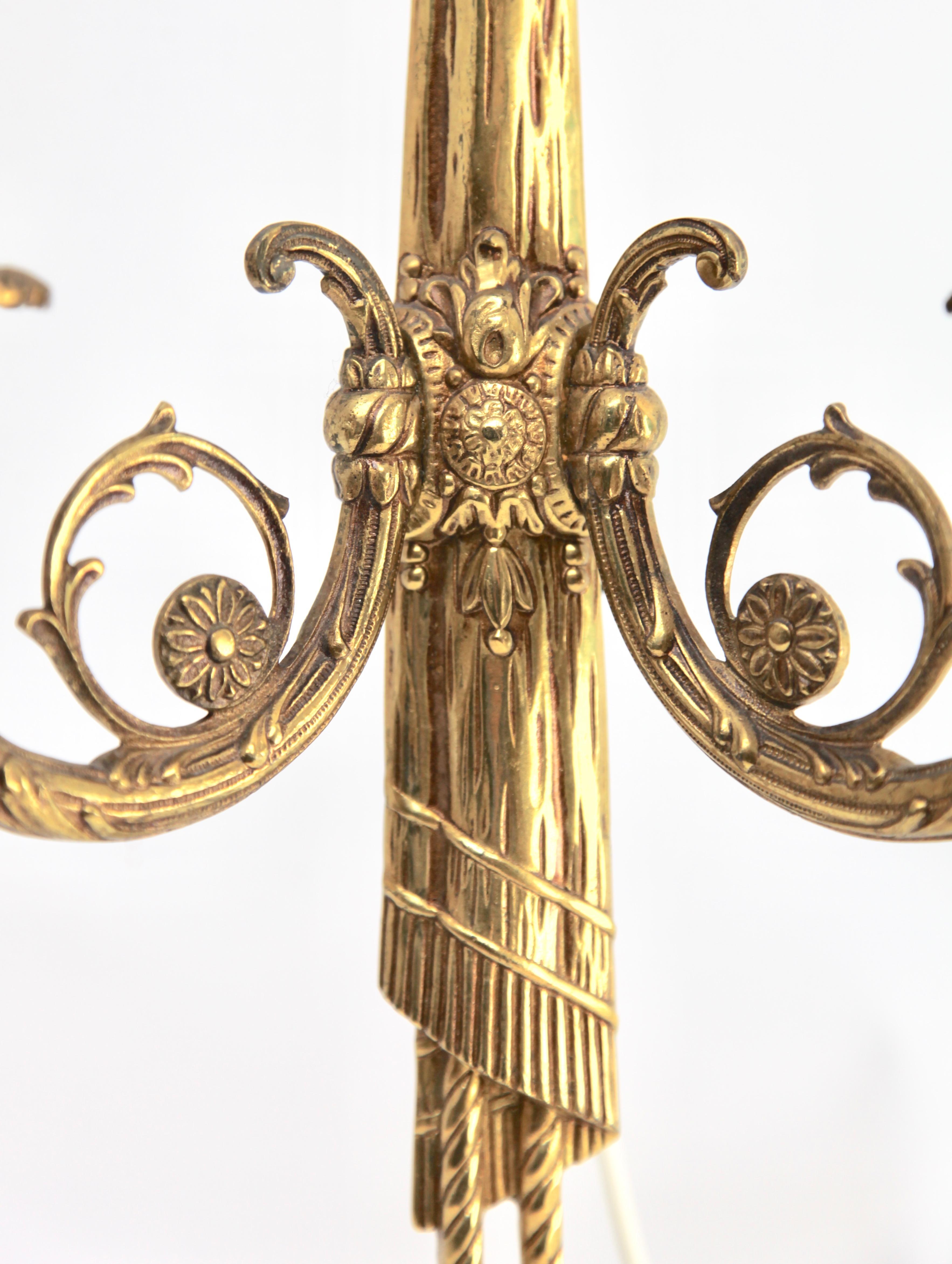 Cast Pair of Brass Two-Light Sconces in Louis XVI Style
