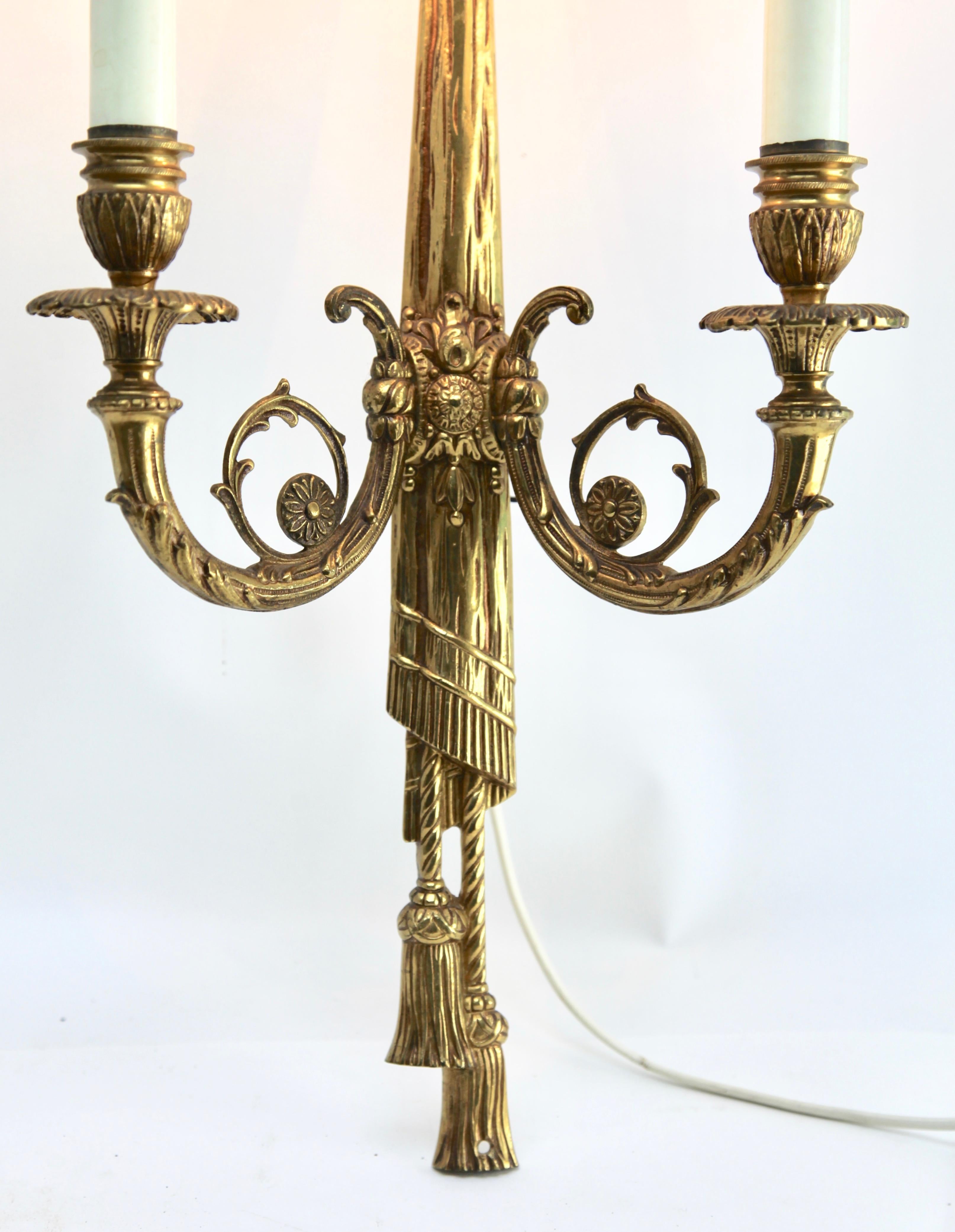 Pair of Brass Two-Light Sconces in Louis XVI Style 2