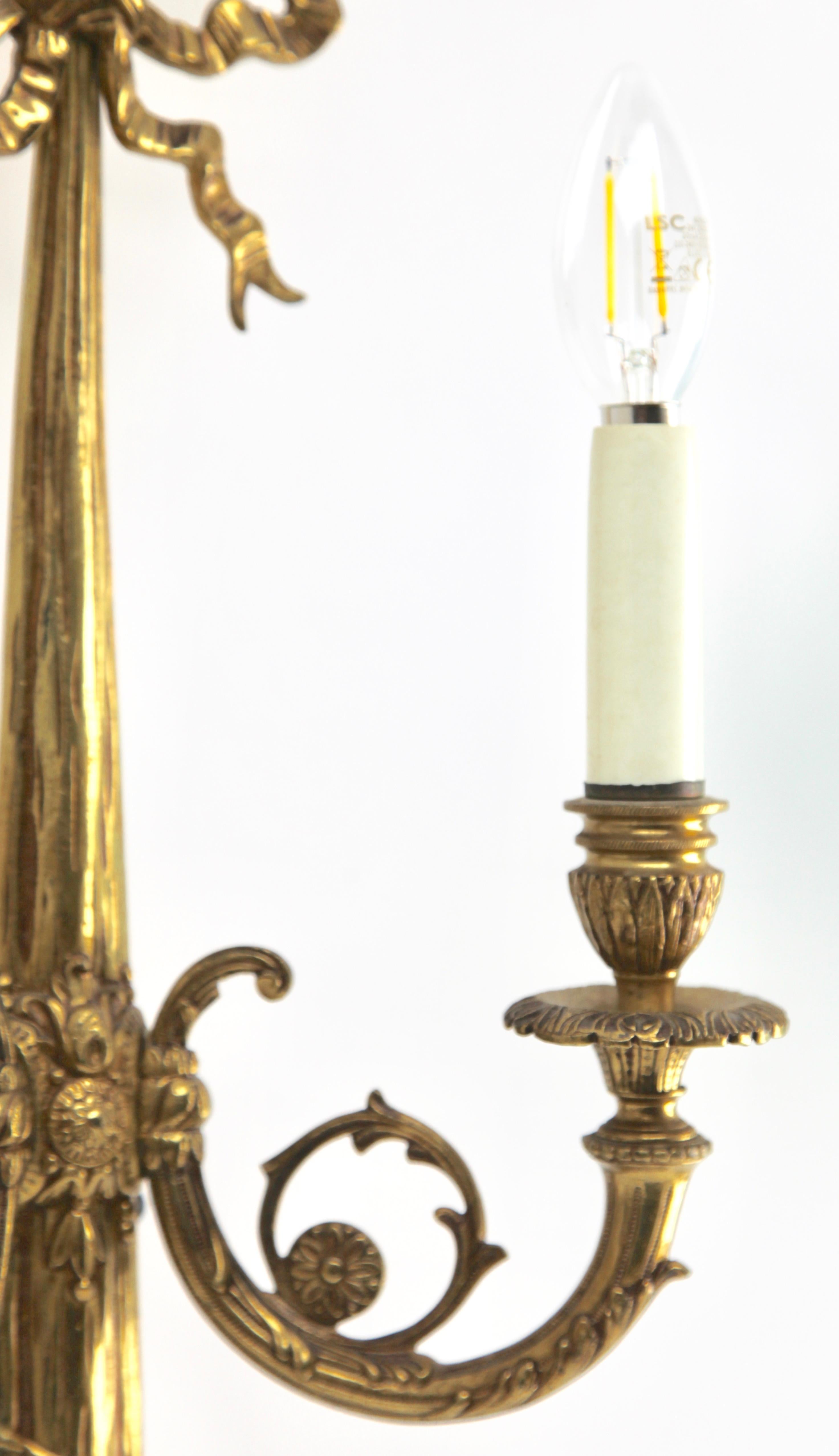 Pair of Brass Two-Light Sconces in Louis XVI Style 3