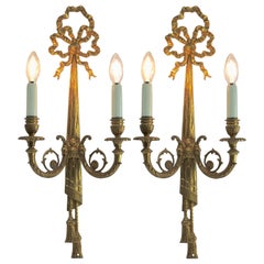 Pair of Brass Two-Light Sconces in Louis XVI Style