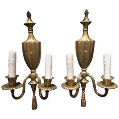 Pair of Brass Two-Light Sconces with Urn Motif, 20th Century