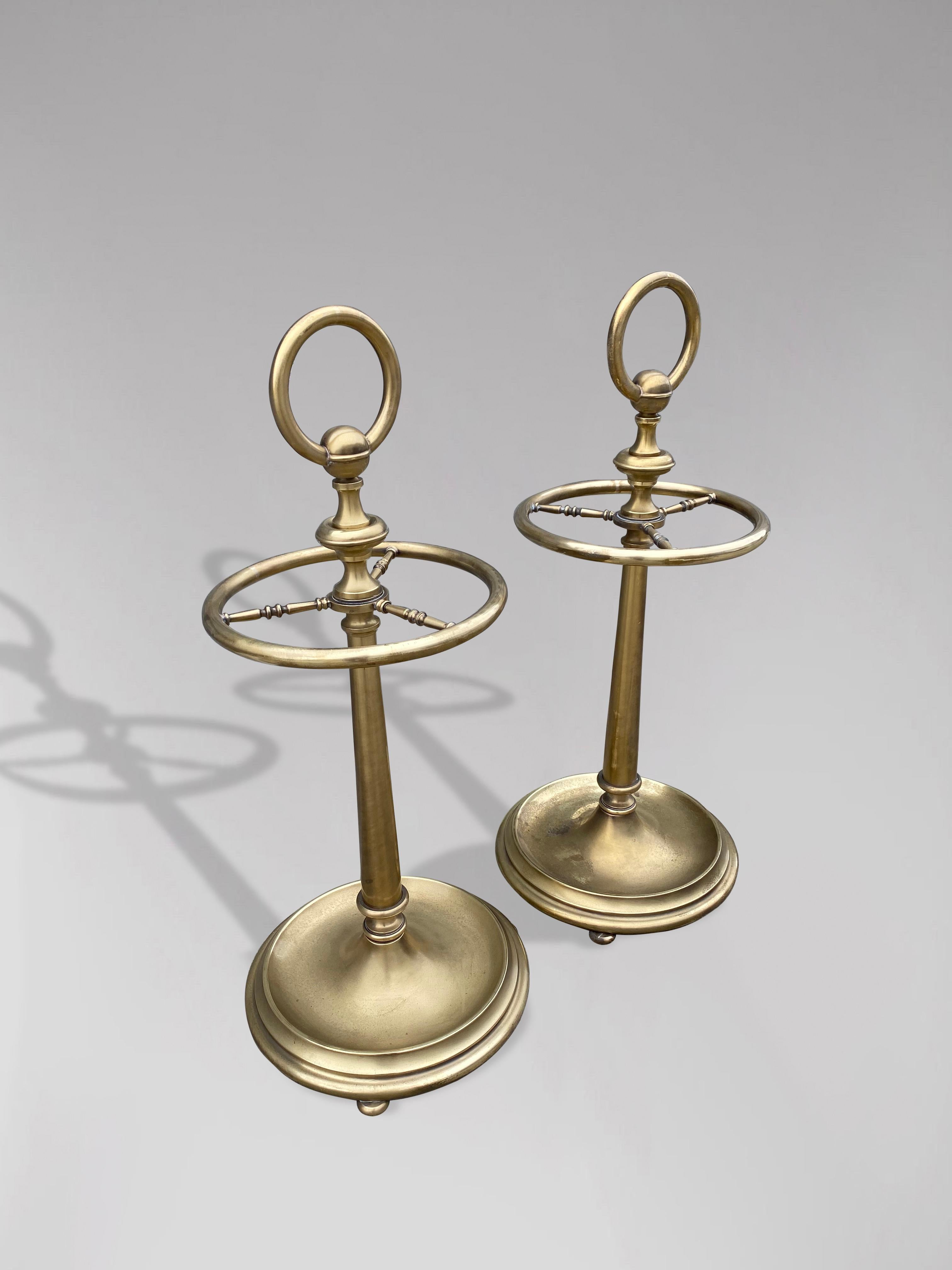Hand-Crafted Pair of Brass Umbrella Stands