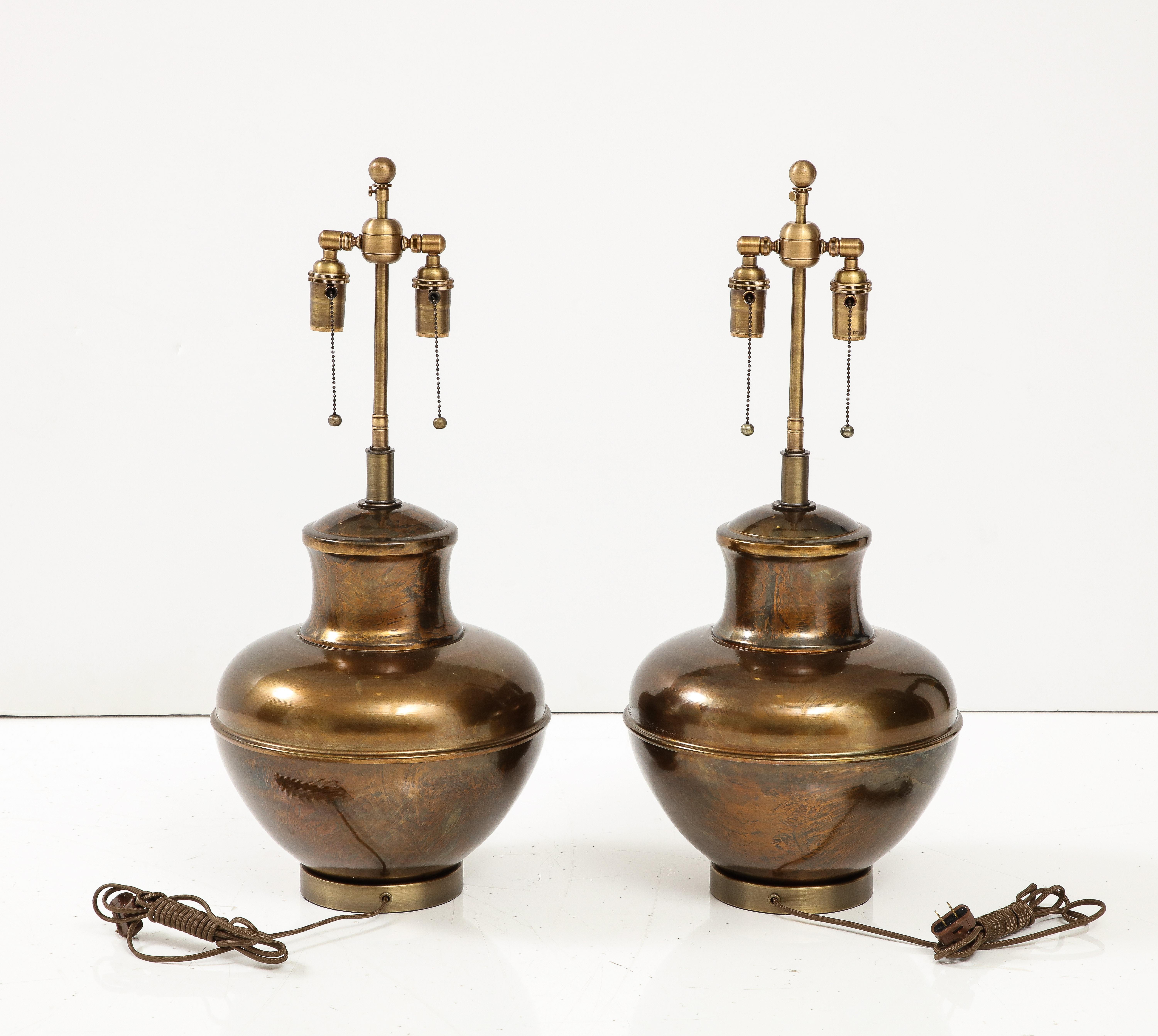 Late 20th Century Pair of Brass Urn Shaped Lamps. For Sale