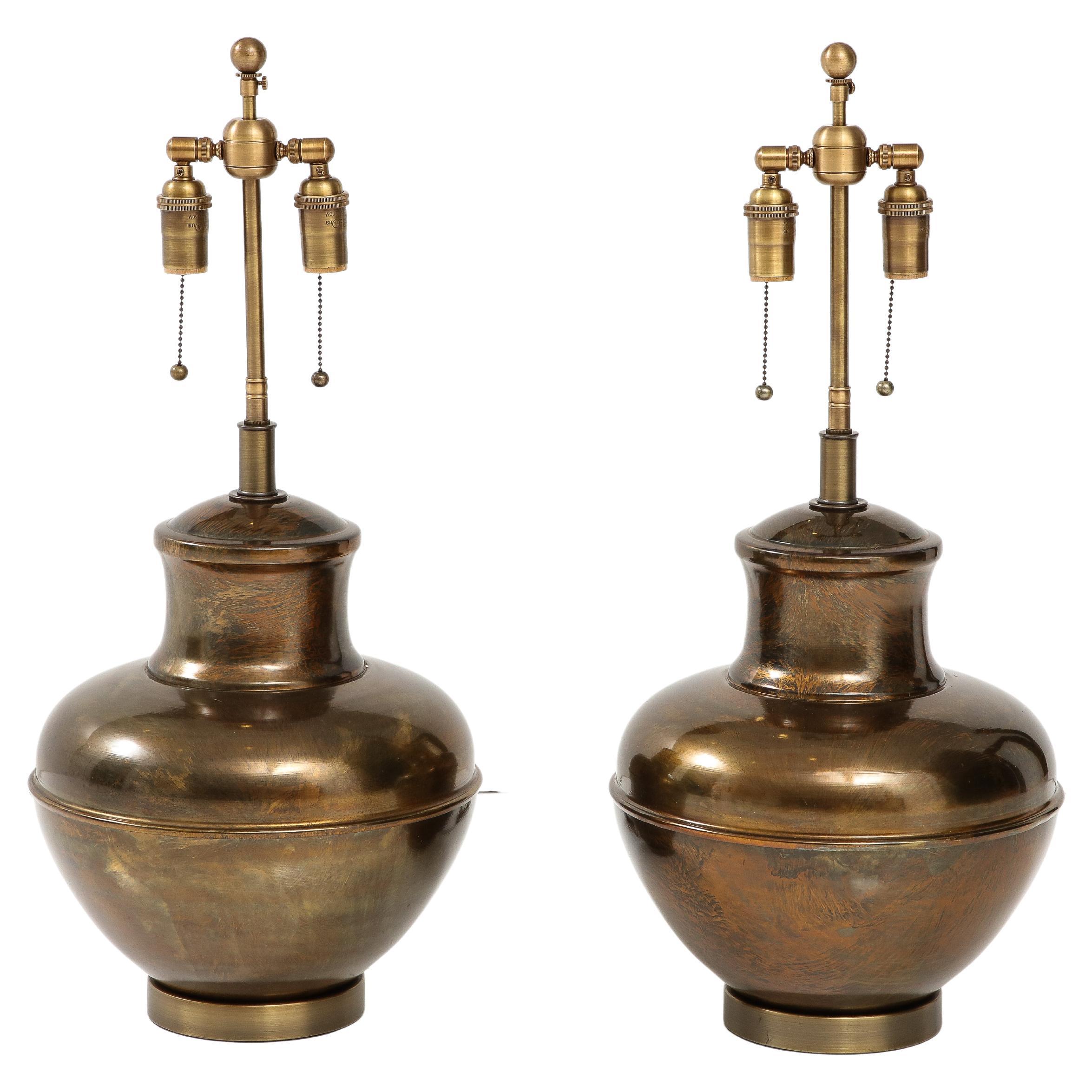 Pair of Brass Urn Shaped Lamps. For Sale