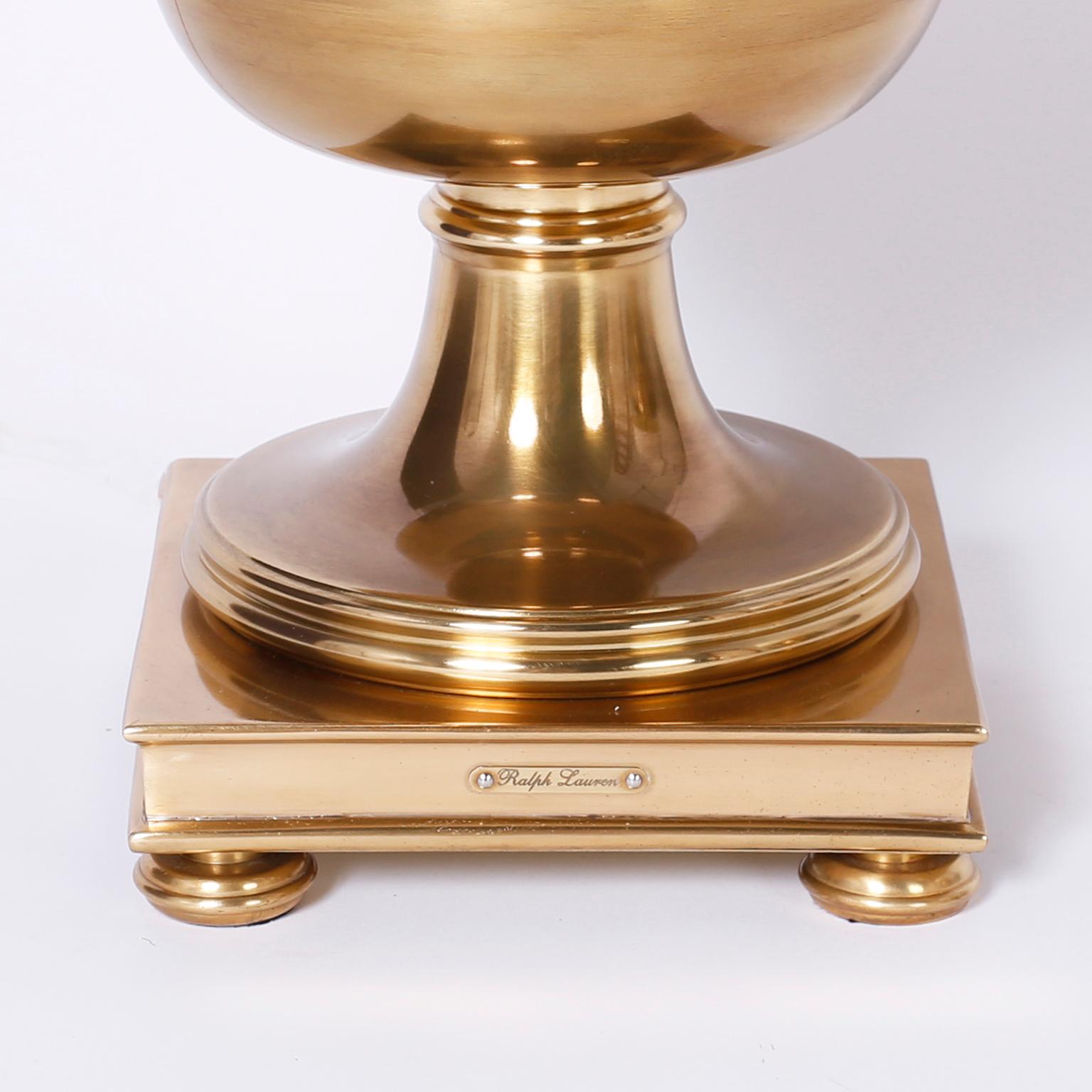 Georgian Pair of Brass Urn Table Lamps by Ralph Lauren