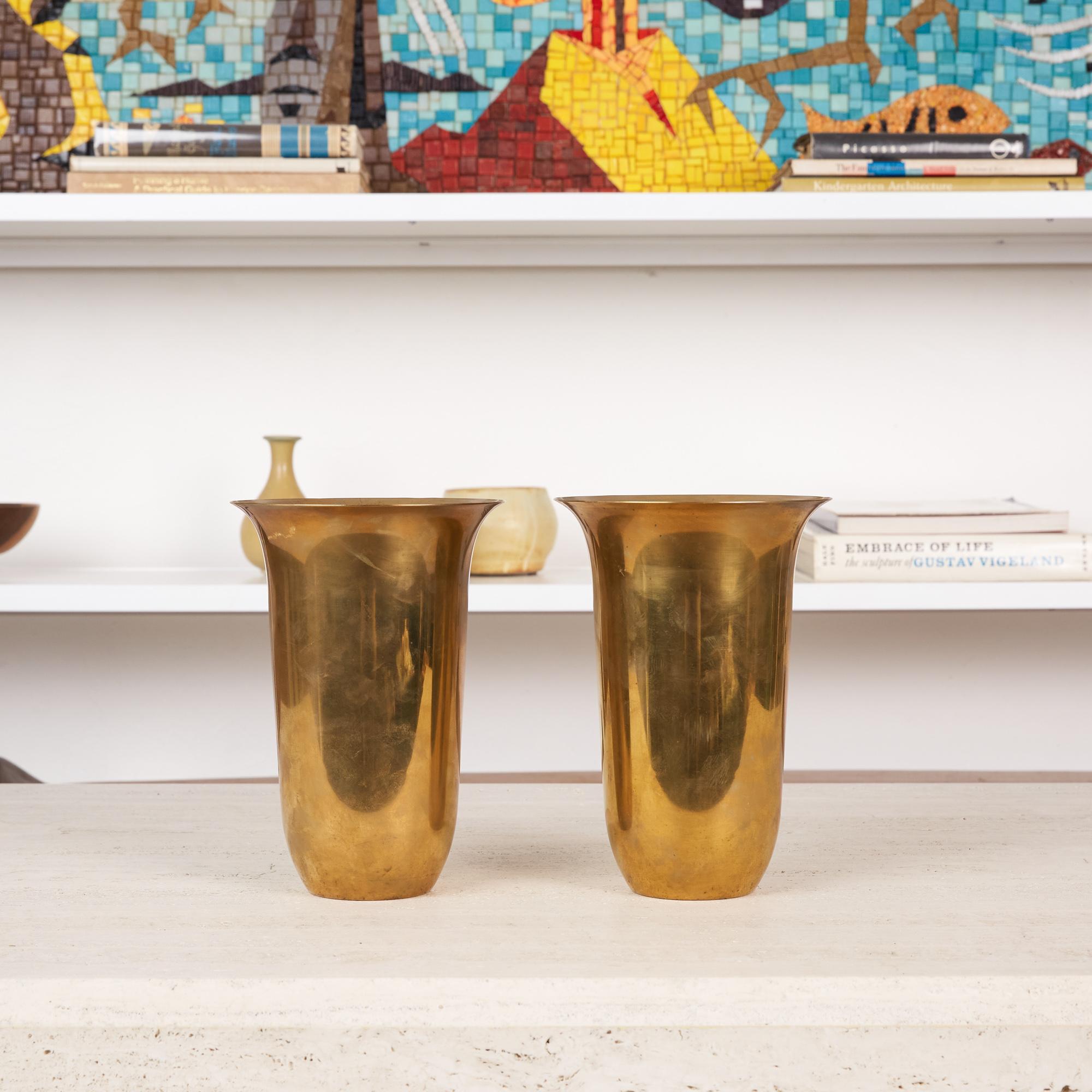 American Pair of Brass Vases by Walter Von Nessen for Chase