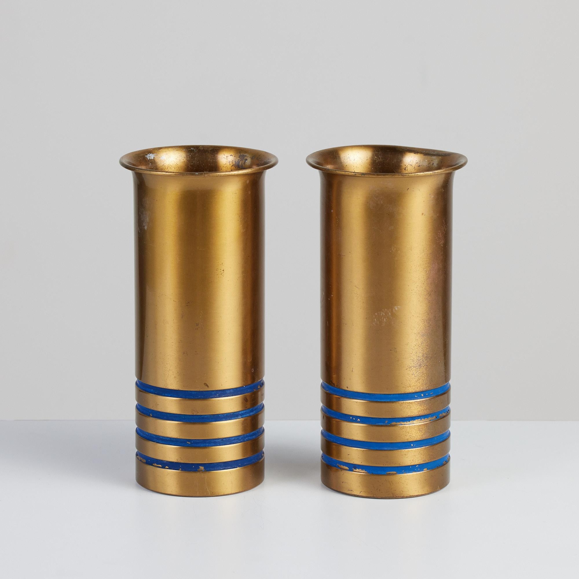 American Pair of Brass Vases by Walter Von Nessen for Chase For Sale