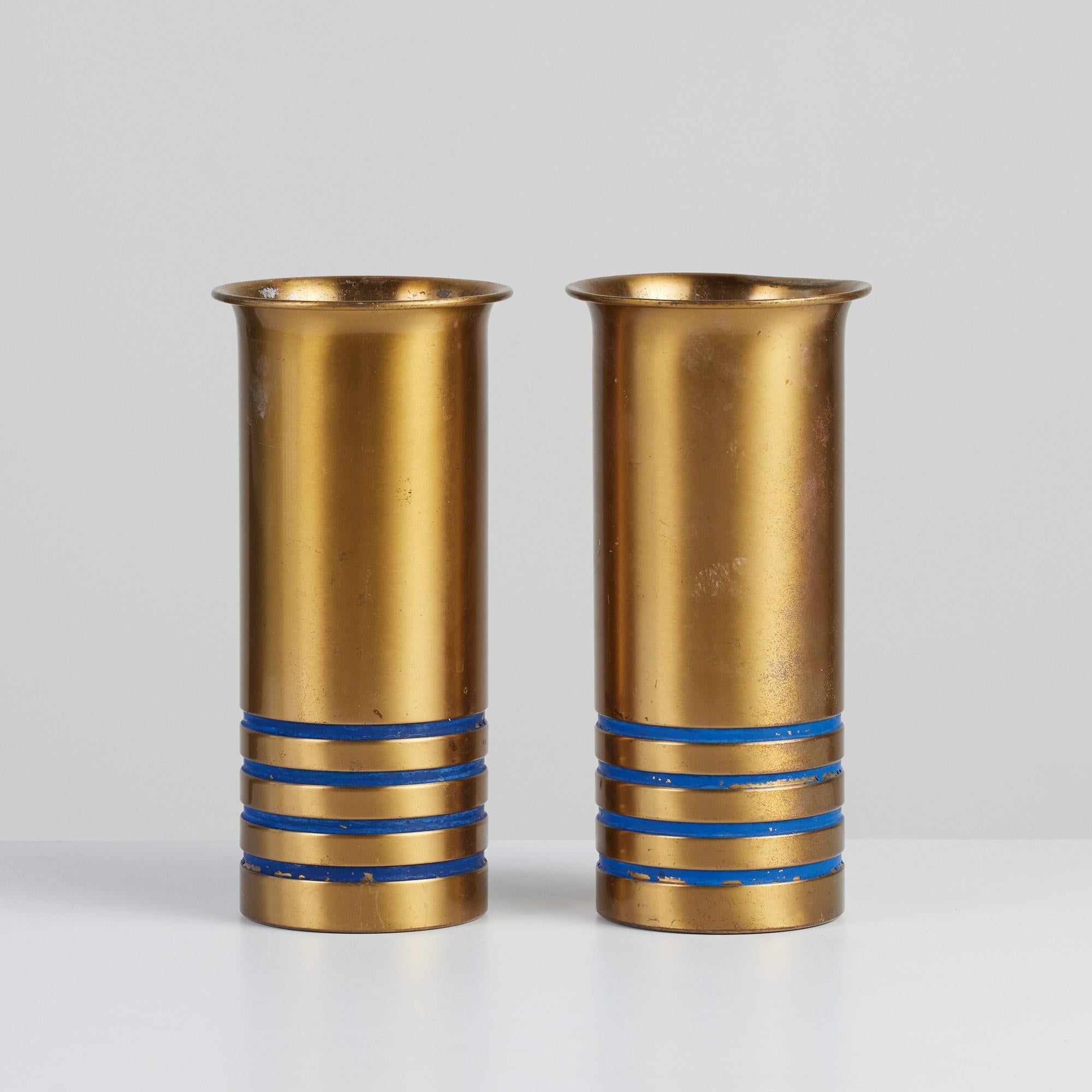 Pair of Brass Vases by Walter Von Nessen for Chase In Good Condition For Sale In Los Angeles, CA