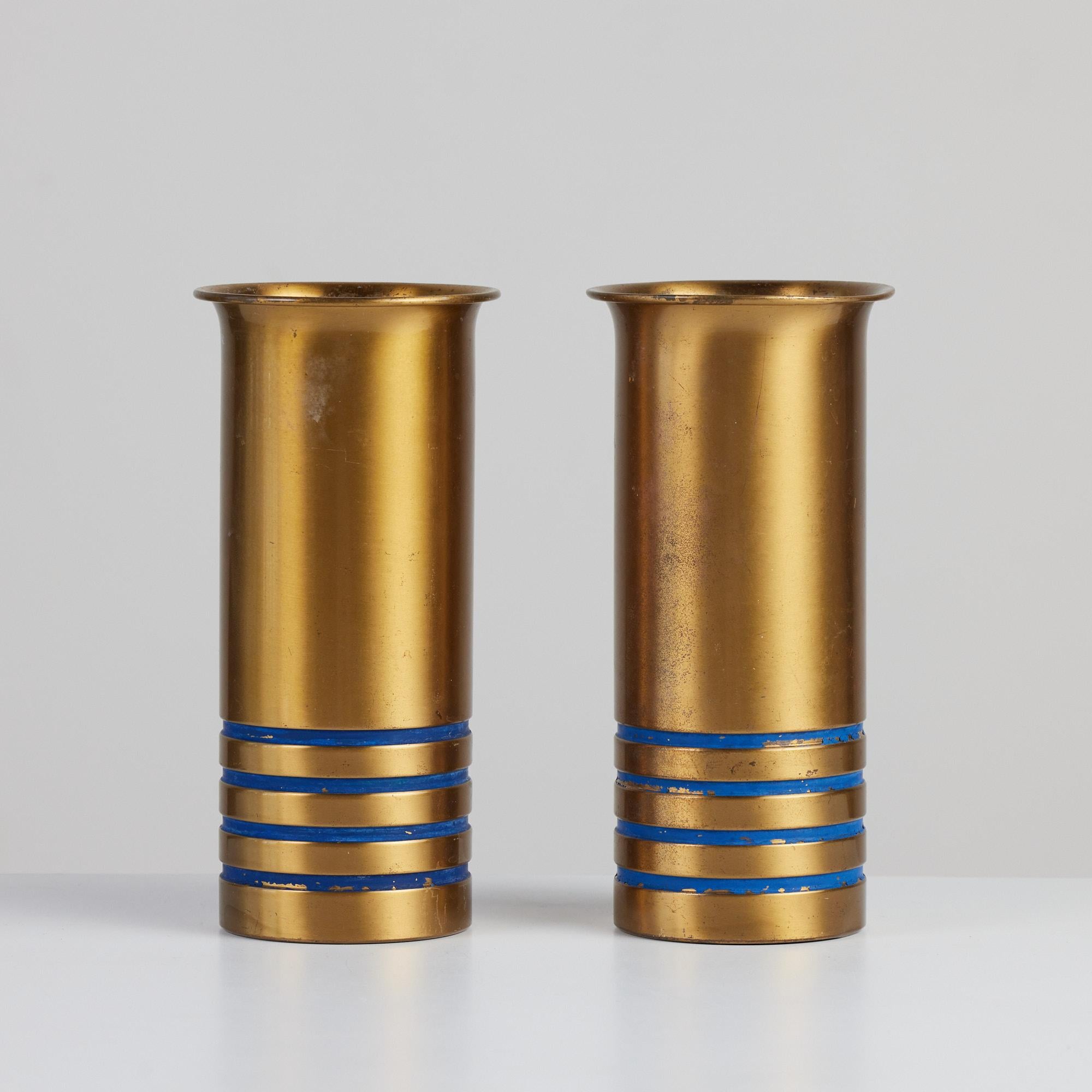 Mid-20th Century Pair of Brass Vases by Walter Von Nessen for Chase For Sale