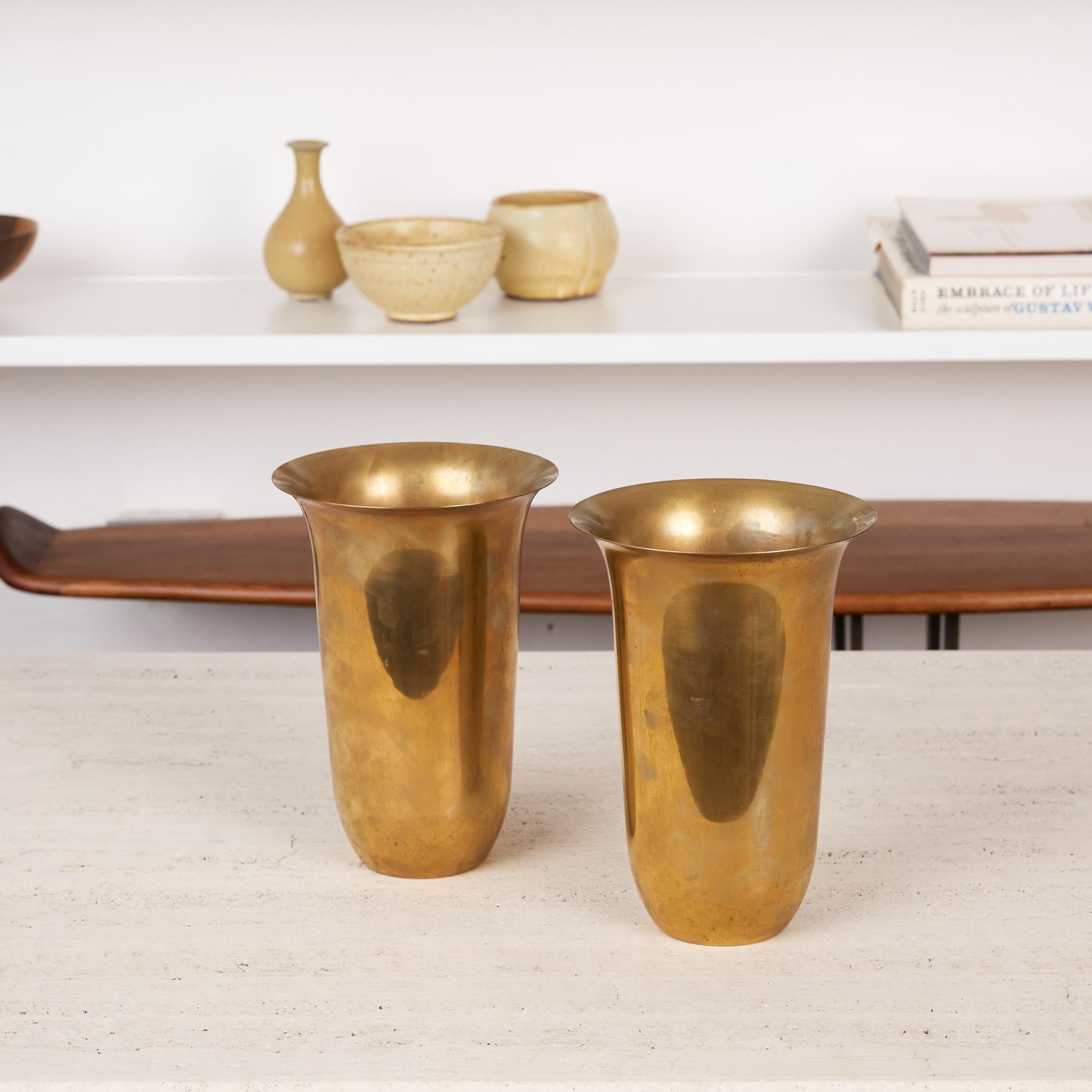 Pair of Brass Vases by Walter Von Nessen for Chase 1