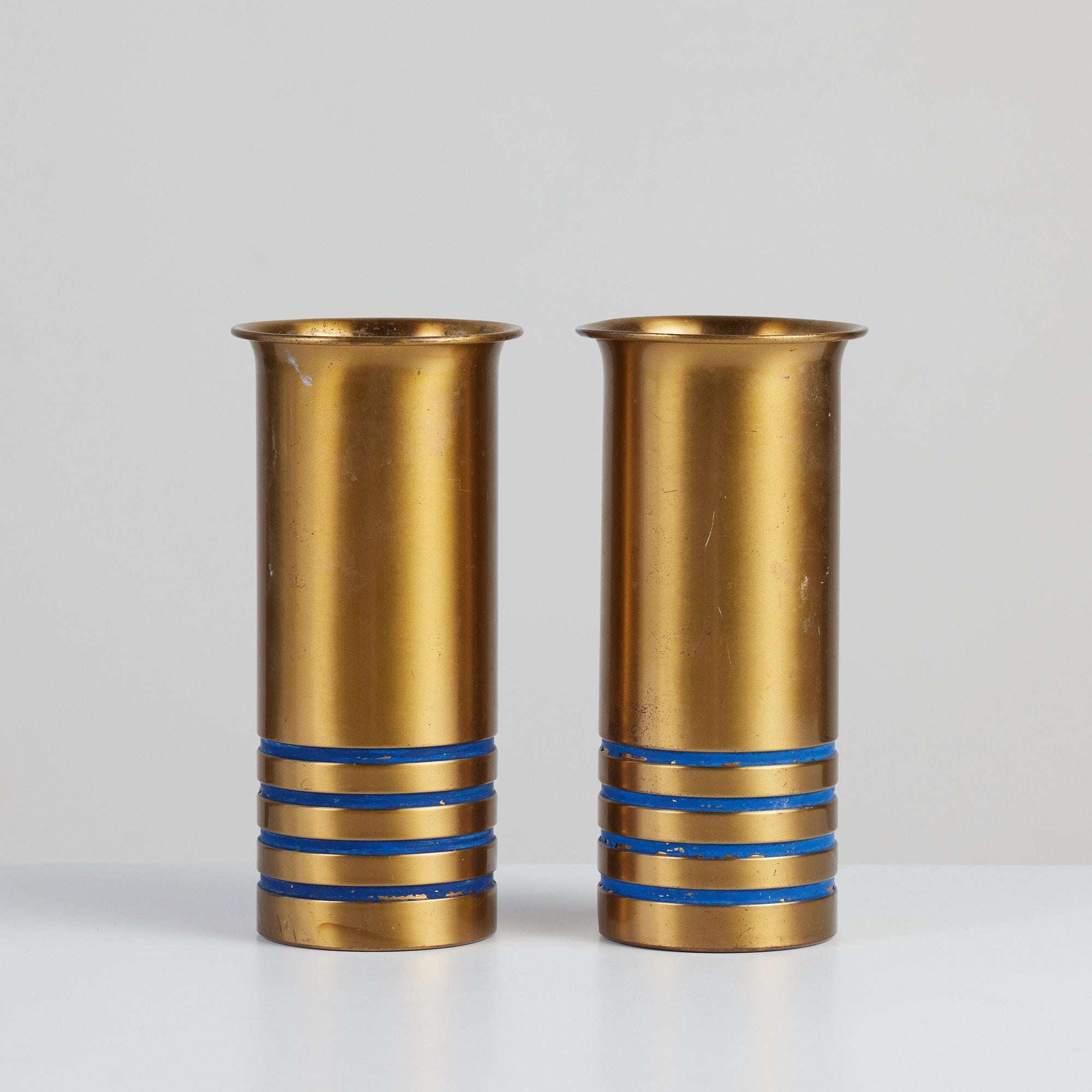 Pair of Brass Vases by Walter Von Nessen for Chase For Sale 1