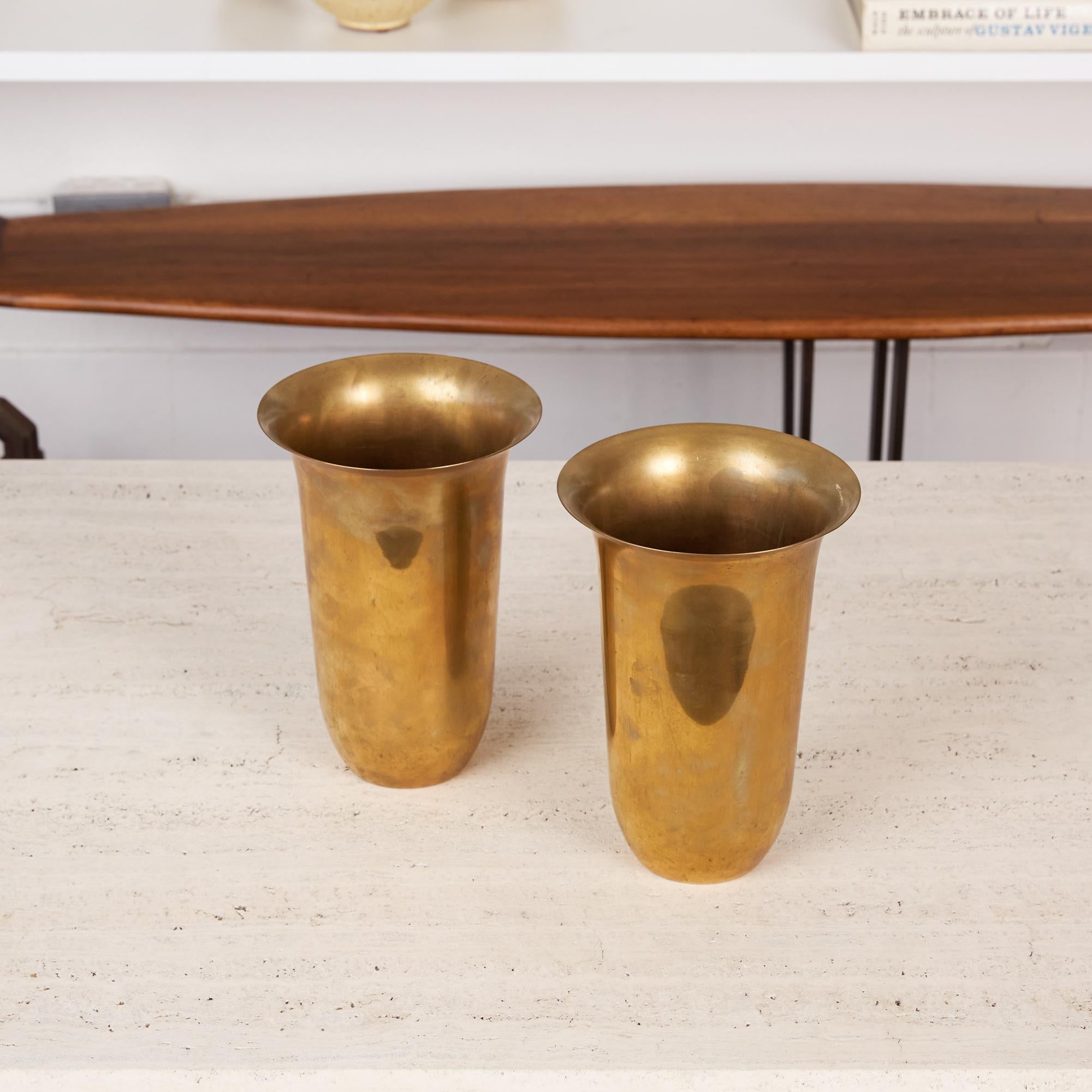 Pair of Brass Vases by Walter Von Nessen for Chase 2