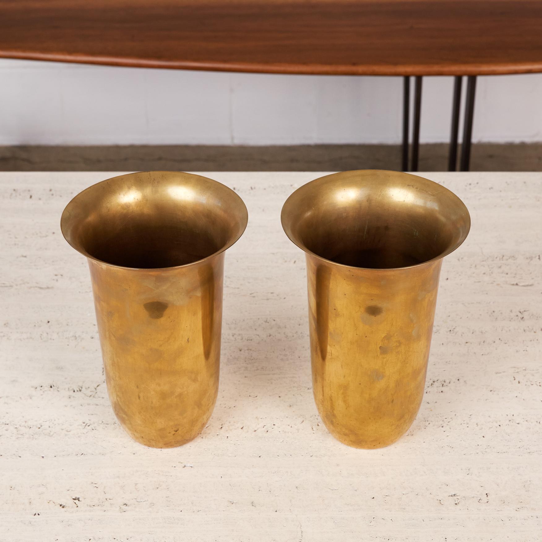 Pair of Brass Vases by Walter Von Nessen for Chase 3