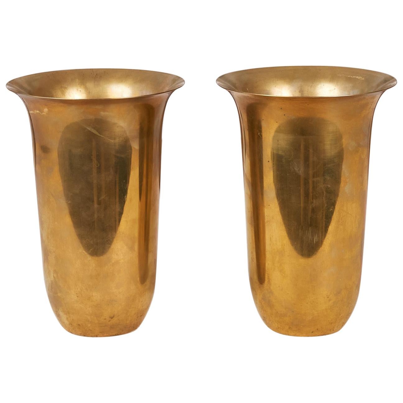 Pair of Brass Vases by Walter Von Nessen for Chase