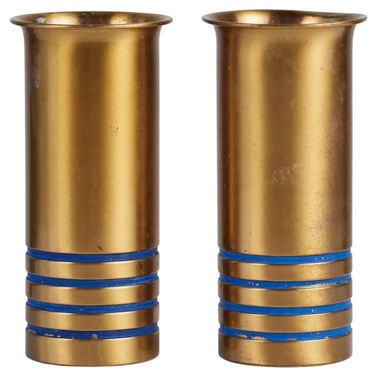 Pair of Brass Vases by Walter Von Nessen for Chase For Sale