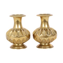Pair of Brass Vases with Geometric Design