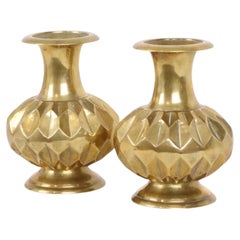 Pair of Brass Vases with Geometric Design