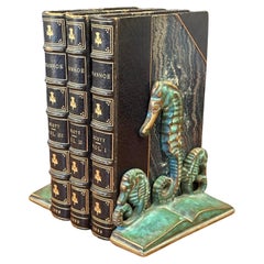 Pair of Brass Verdigris Patina "Sea Horse" Bookends by Virginia Metalcrafters