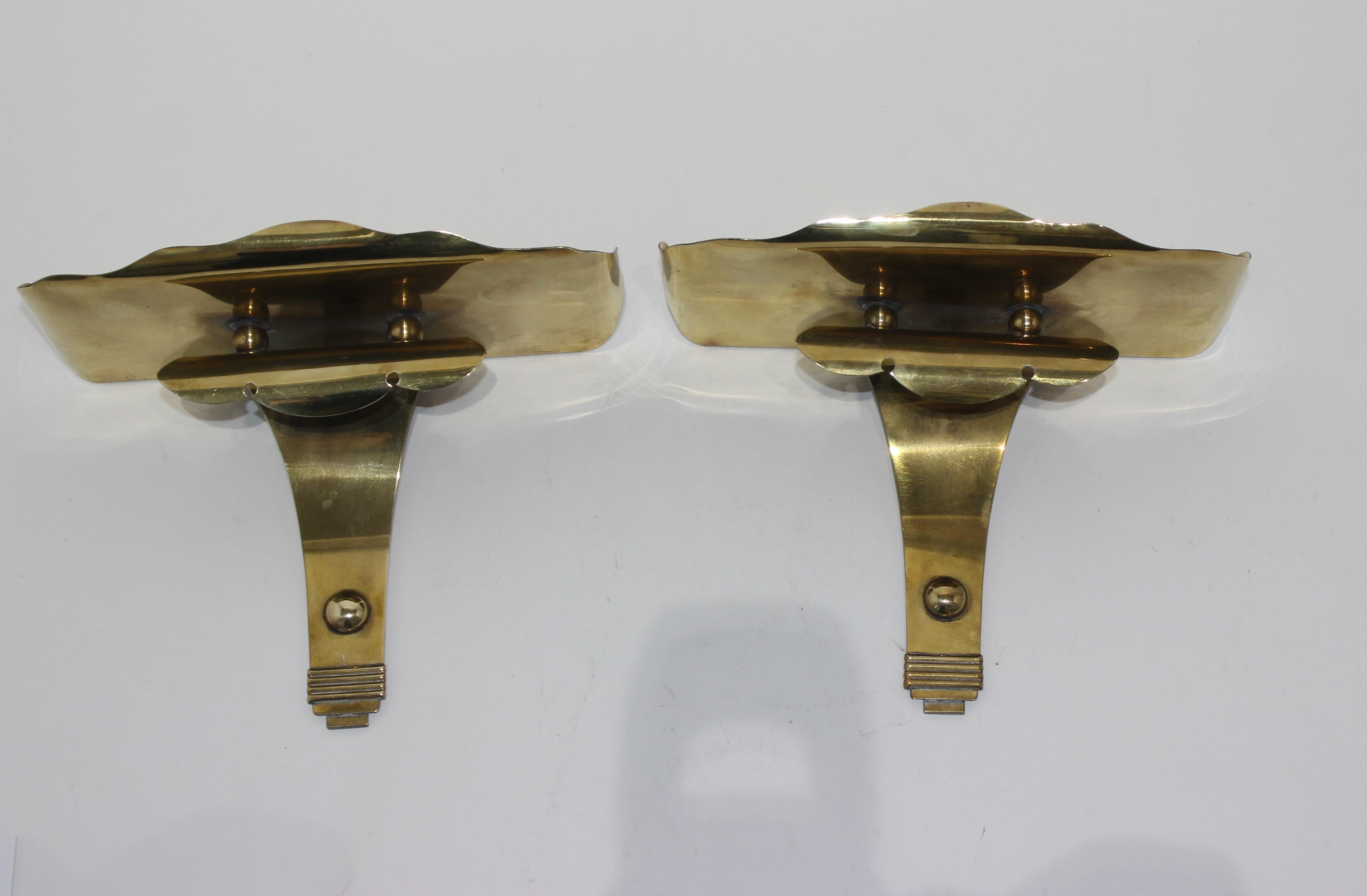 20th Century Pair of Brass Wall Brackets