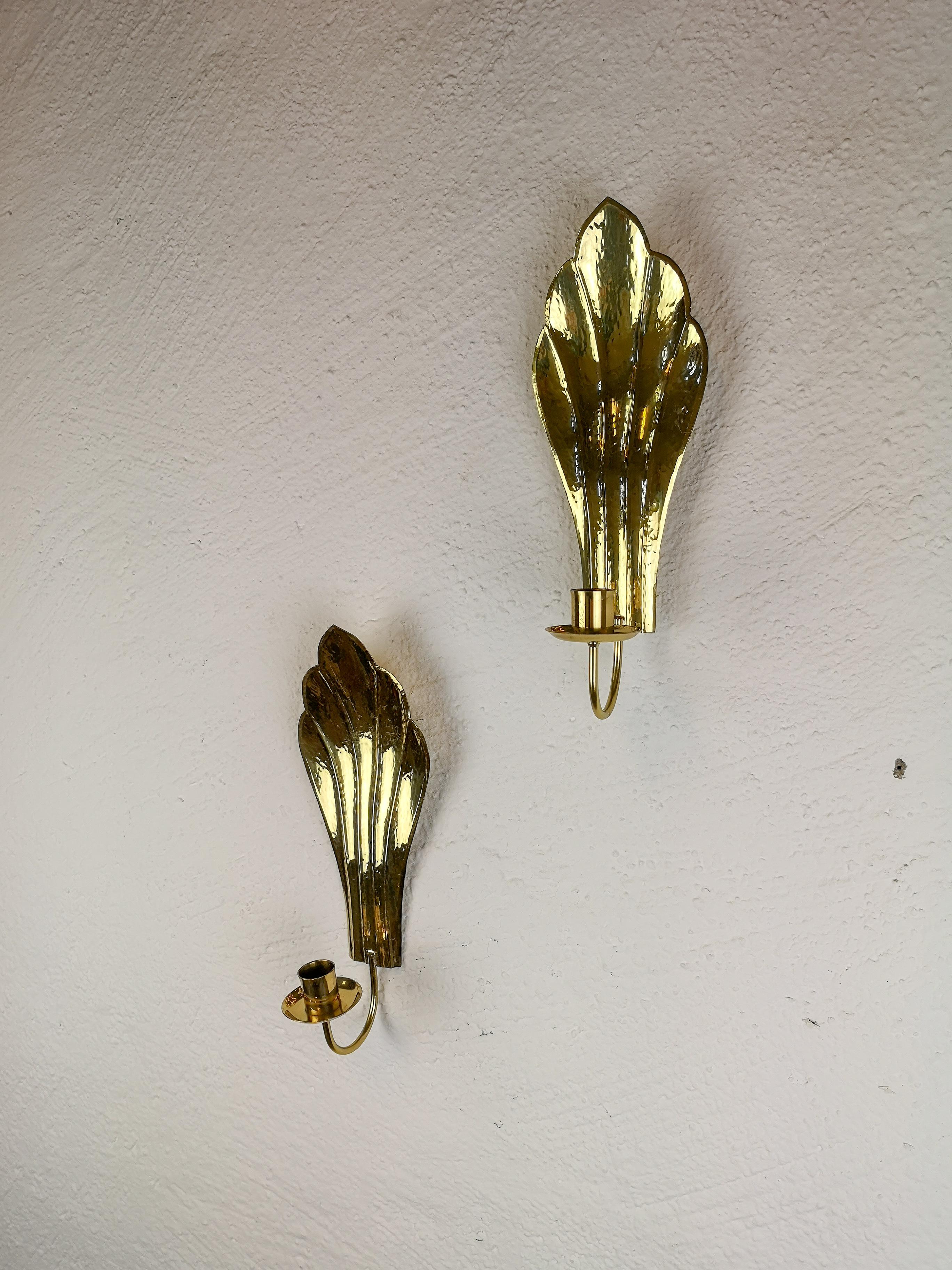 Swedish Pair of Brass Wall Candlesticks Holmström, Arvika, Sweden, 1960s For Sale