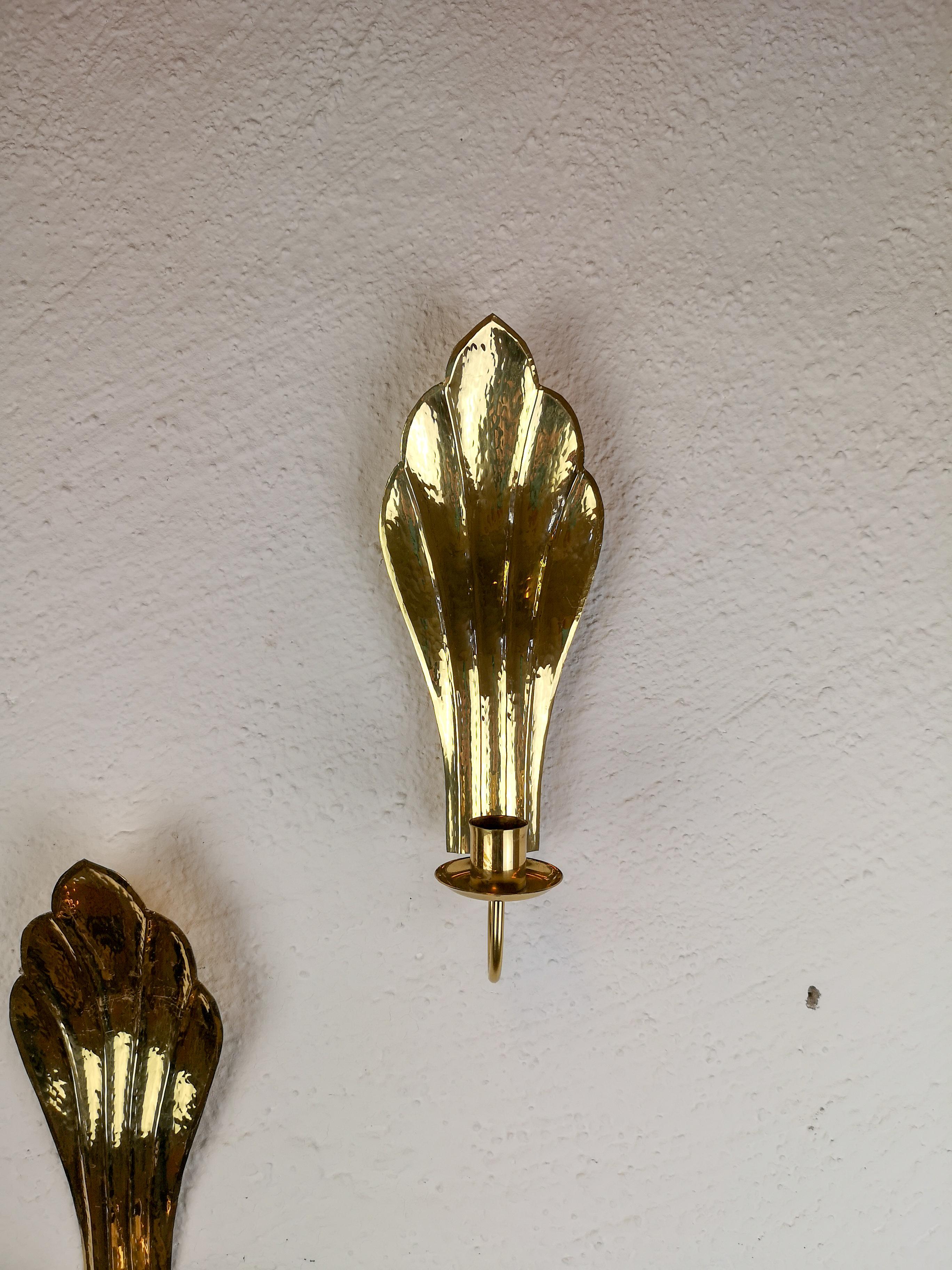 Pair of Brass Wall Candlesticks Holmström, Arvika, Sweden, 1960s In Good Condition For Sale In Hillringsberg, SE