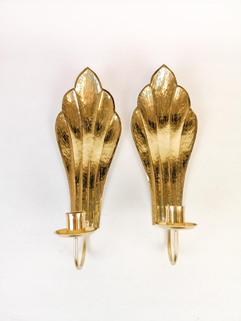 Mid-20th Century Pair of Brass Wall Candlesticks Holmström, Arvika, Sweden, 1960s For Sale