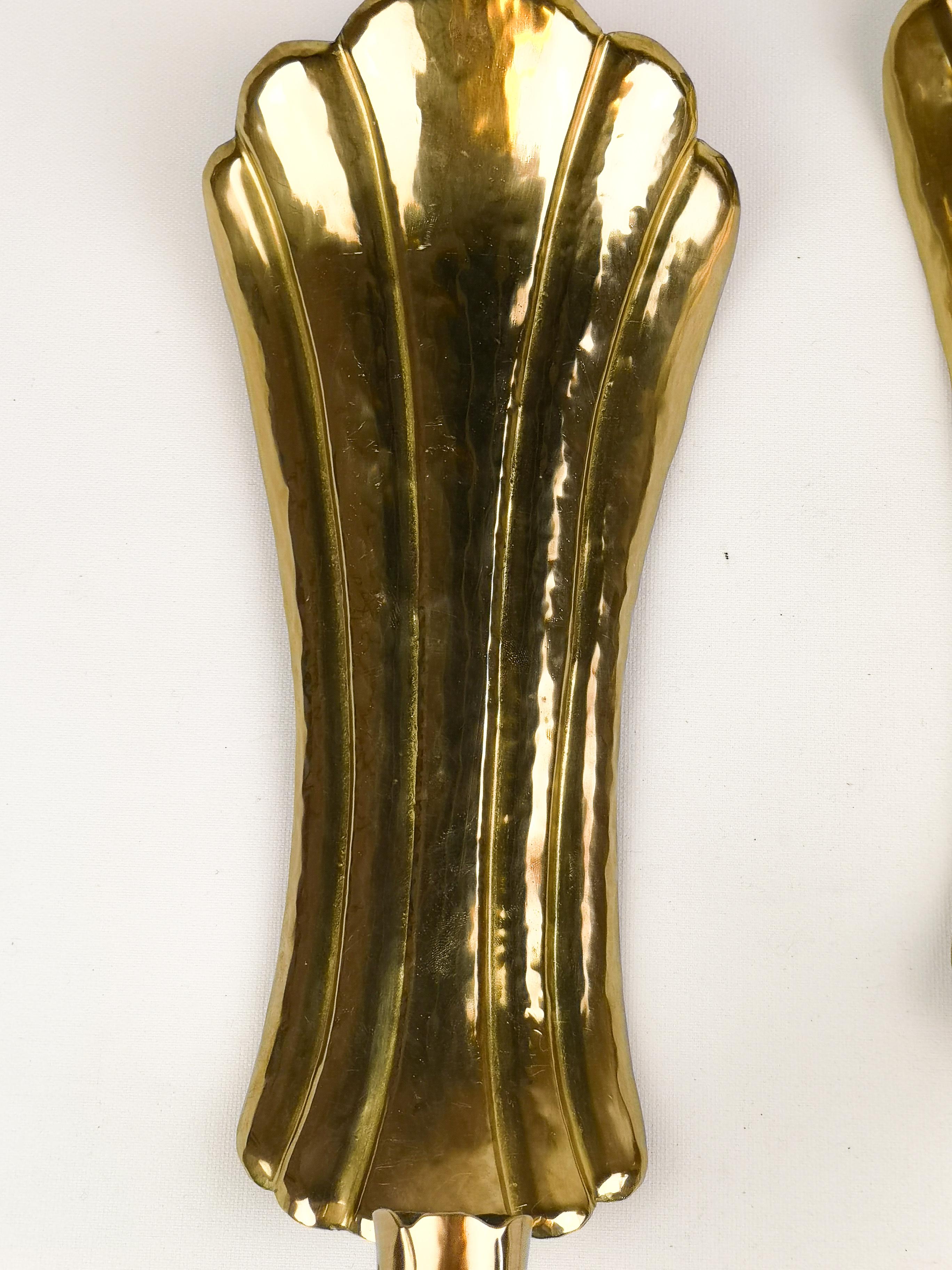 Pair of Brass Wall Candlesticks Sweden 1960s In Good Condition For Sale In Hillringsberg, SE