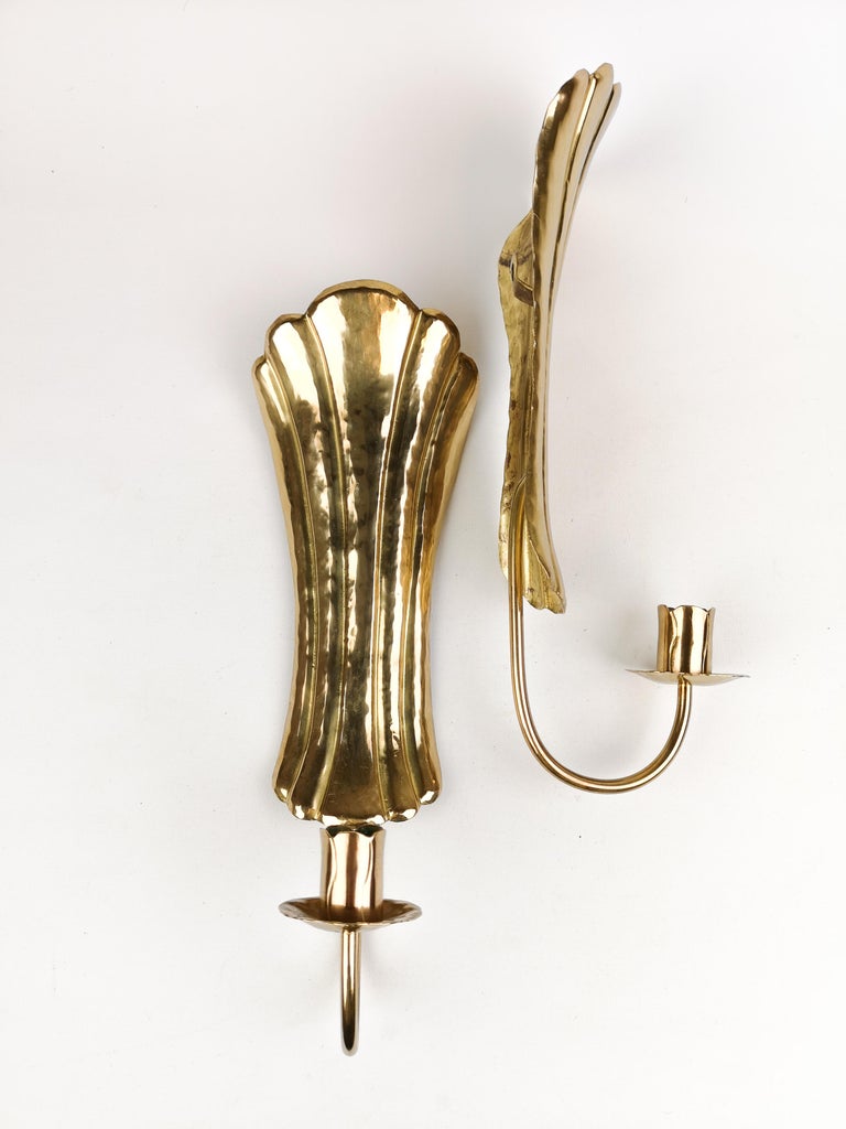 Pair of Brass Wall Candlesticks Sweden 1960s For Sale 3