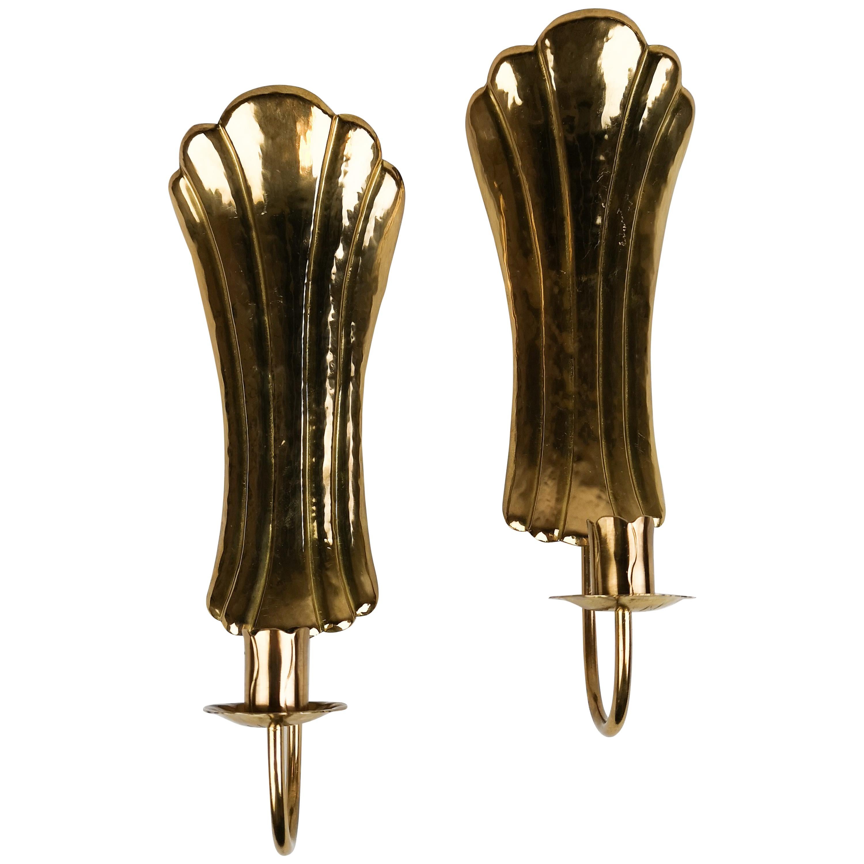 Pair of Brass Wall Candlesticks Sweden 1960s For Sale