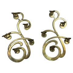 Pair of Brass Wall Hanging Candle Holder
