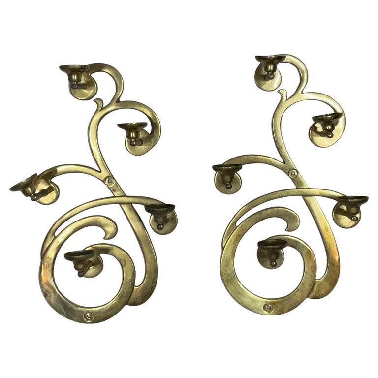 Pair of Brass Wall Hanging Candle Holder For Sale at 1stDibs