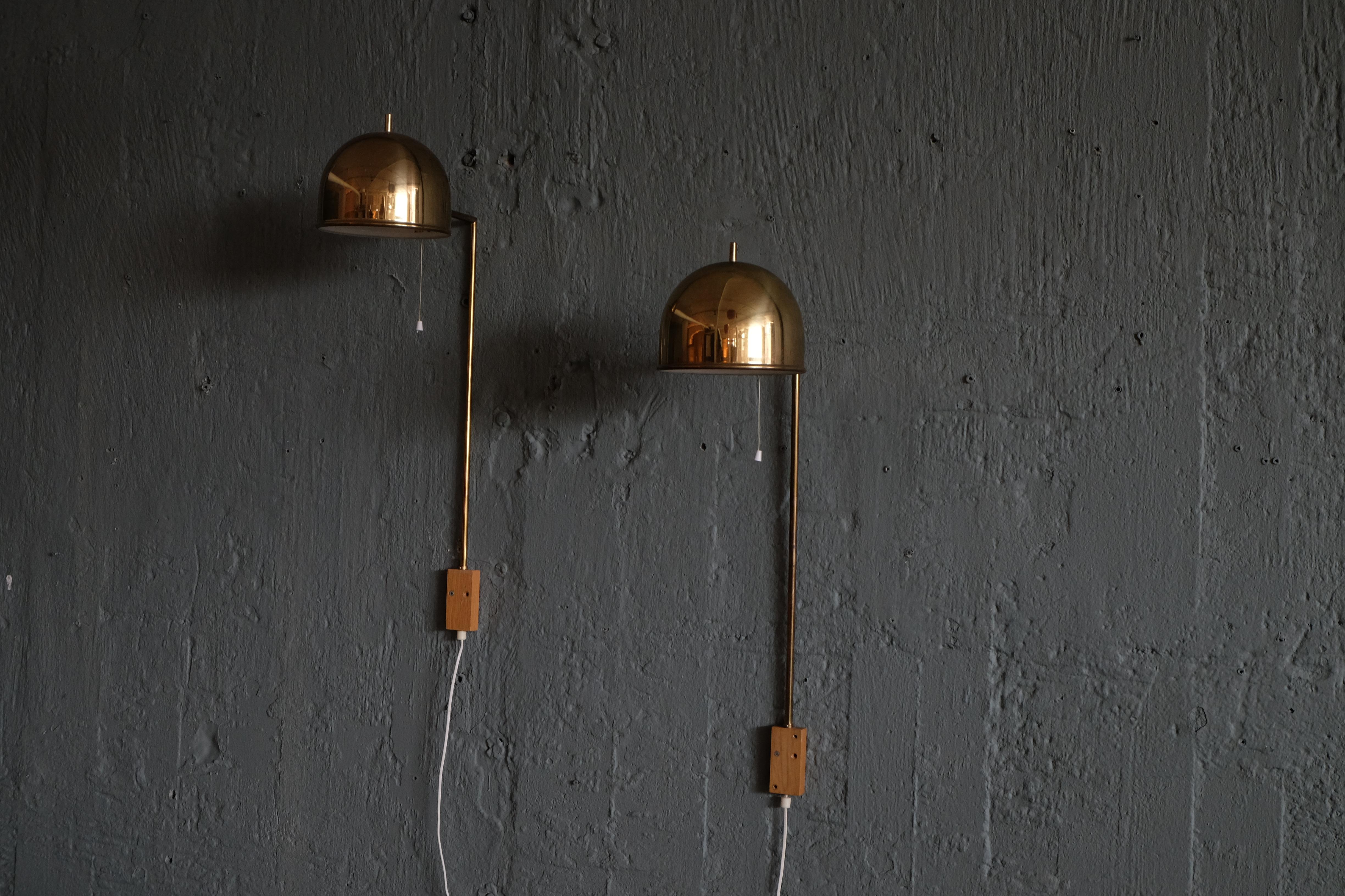 Swedish Pair of Brass Wall Lamps Bergboms, Sweden, 1960s For Sale