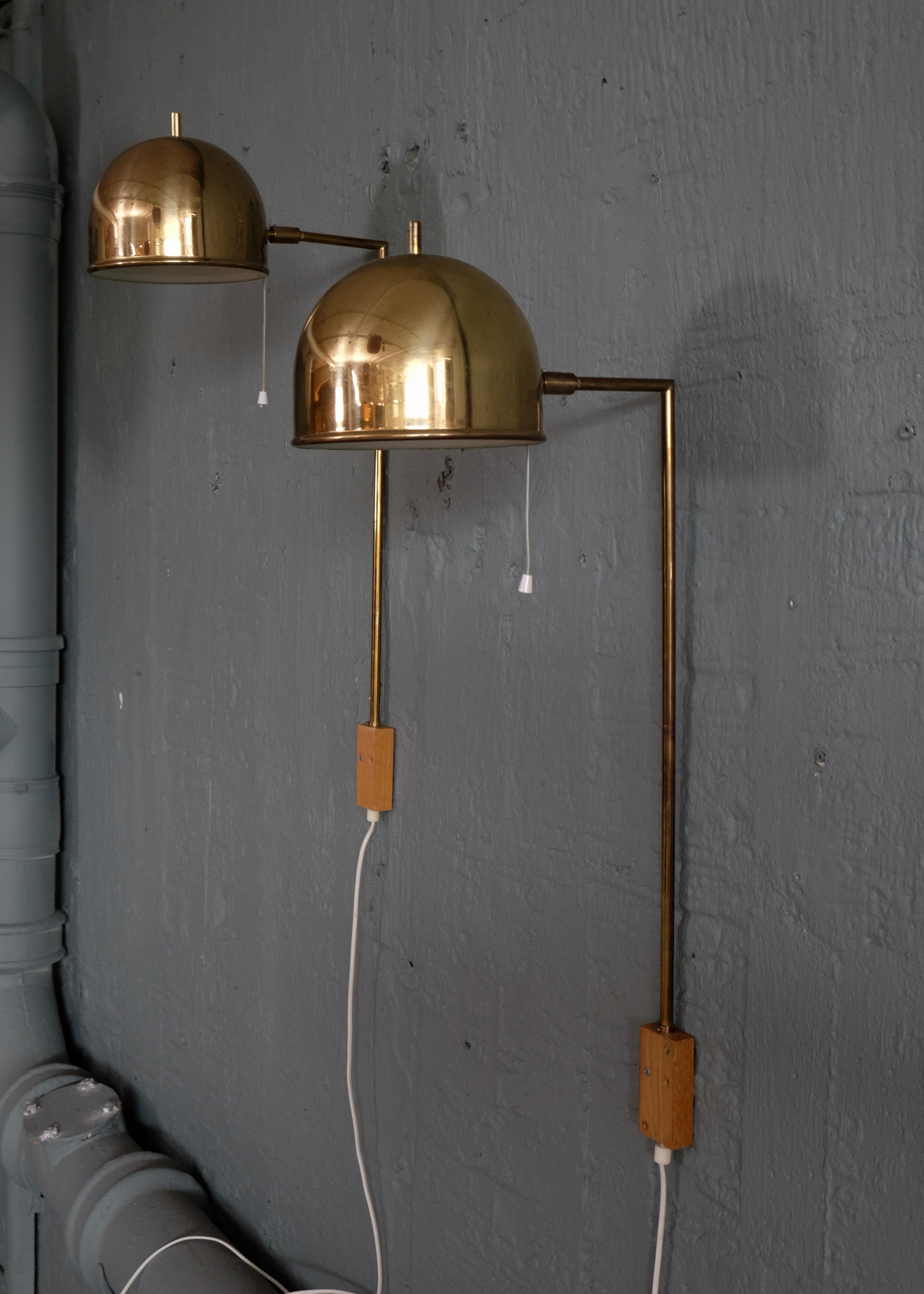 Mid-20th Century Pair of Brass Wall Lamps Bergboms, Sweden, 1960s For Sale